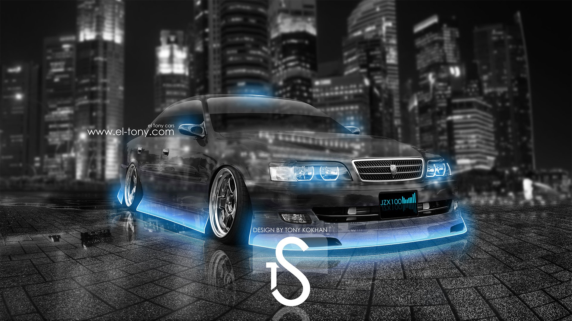 toyota chaser crystal blue neon city el tony cars photoshop chayzer tourer v
