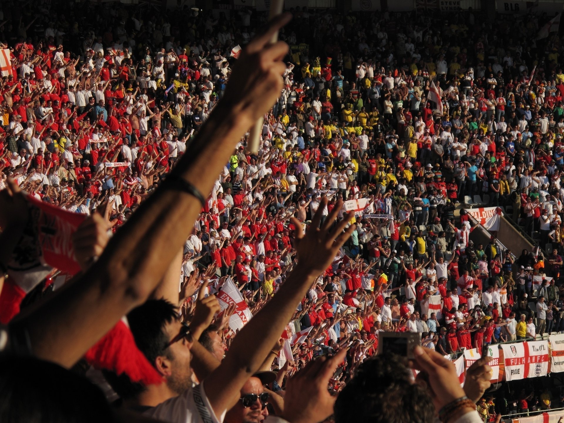 Photos of cheering fans at the stadium