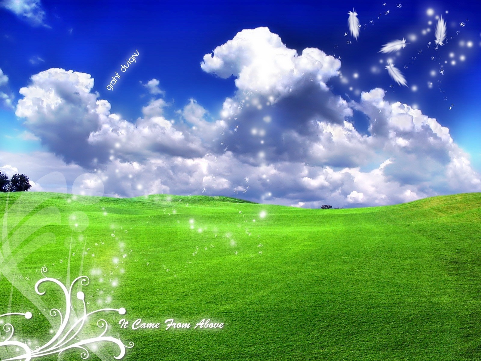 serenity inscription landscape clouds lightness