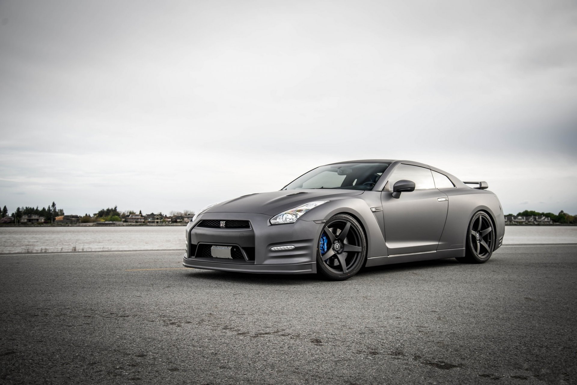 nissan gt-r r35 matte black gt -r black matt river sky clouds