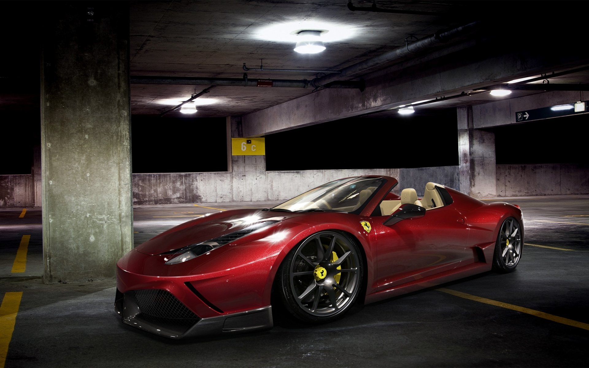 ferrari spider red car supercar avto parking night machine