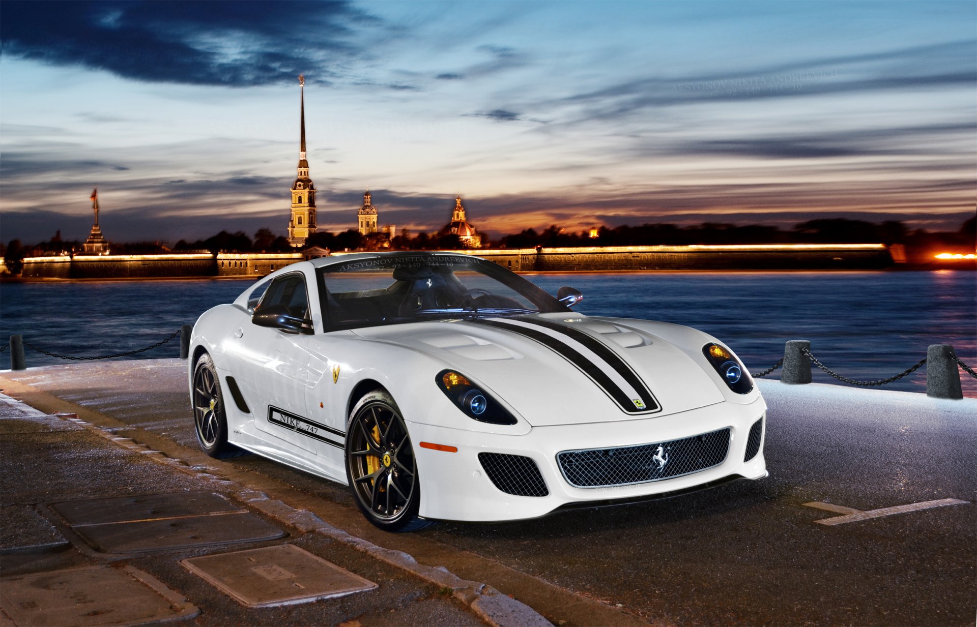 ferrari 599 gto 2 room sports car supercar river embankment night lights