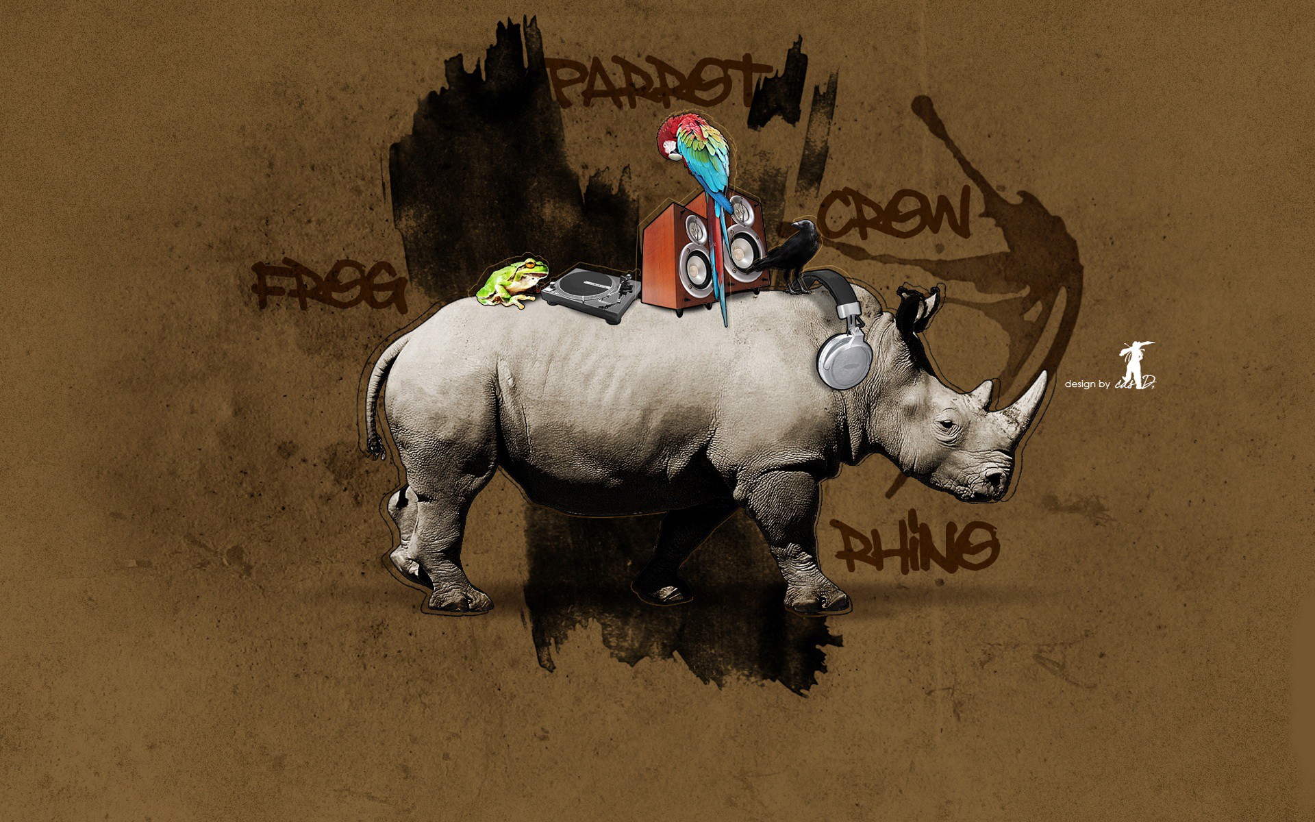 graffiti rhinoceros design parrot frog crow rhino