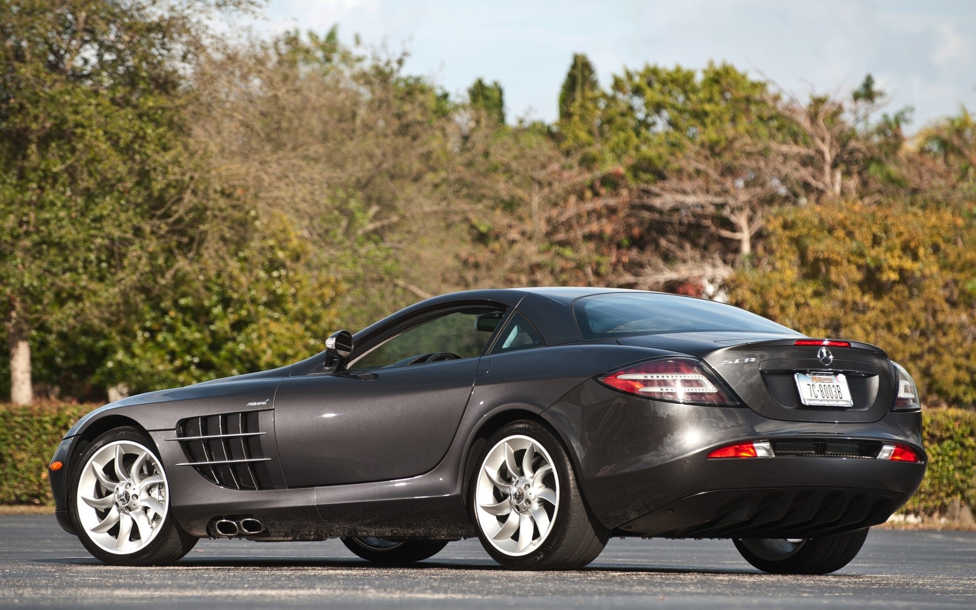 mercedes-benz slr mclaren mercedes cpr supercar rear view grey bush