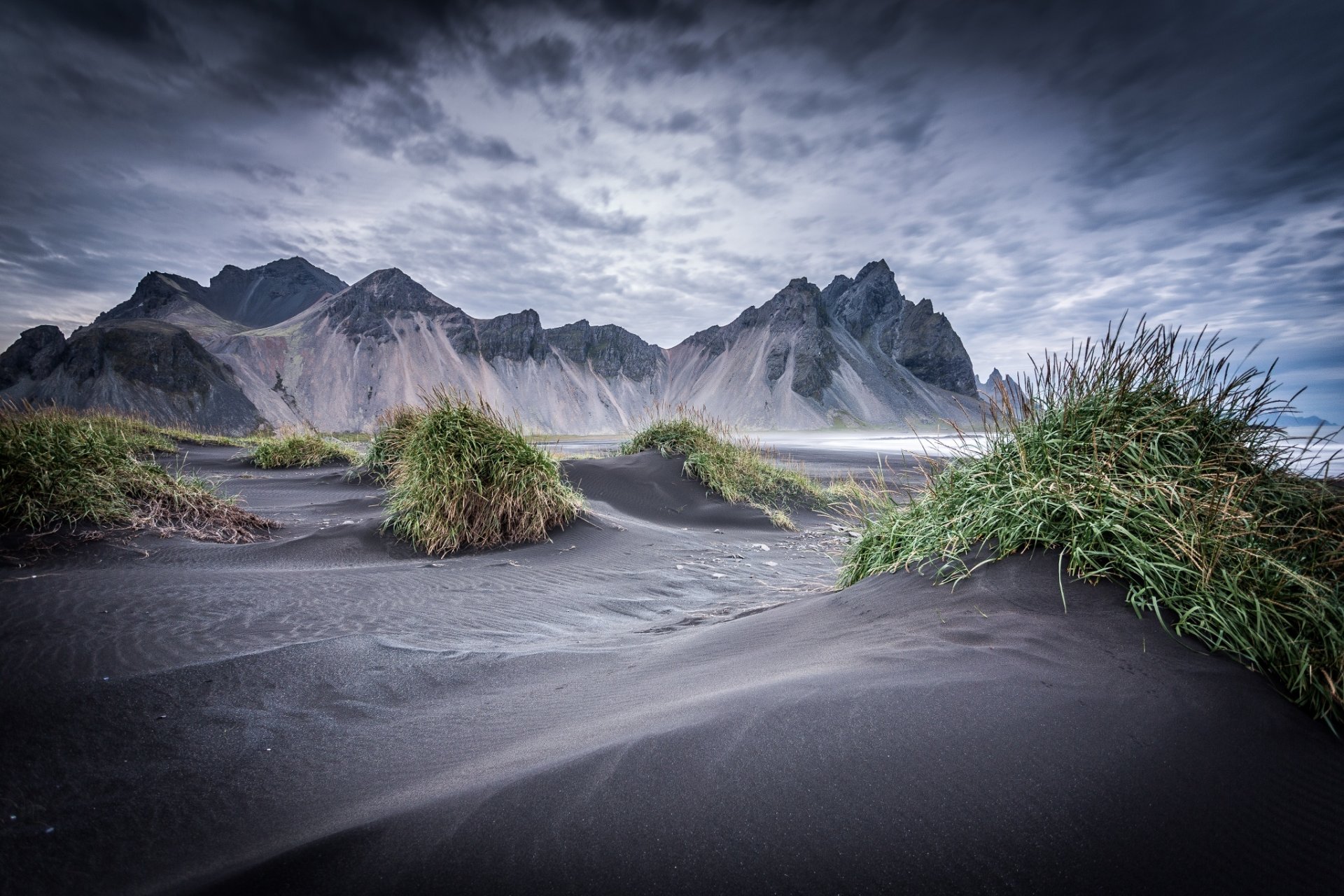 iceland vestrahorn stockksness grass mountain sky