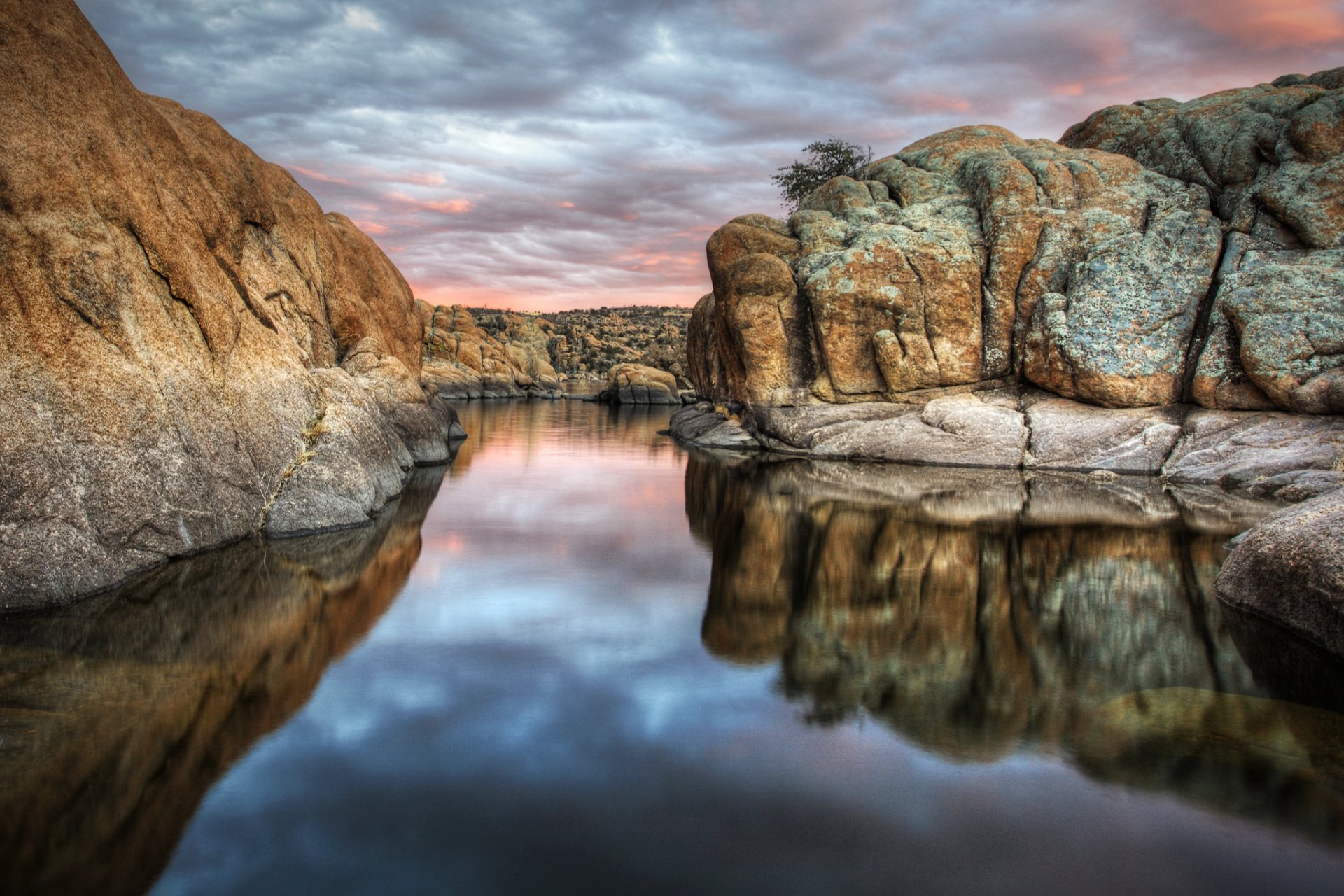arizona prescott watson lake united states lake water reflection rock clouds nature