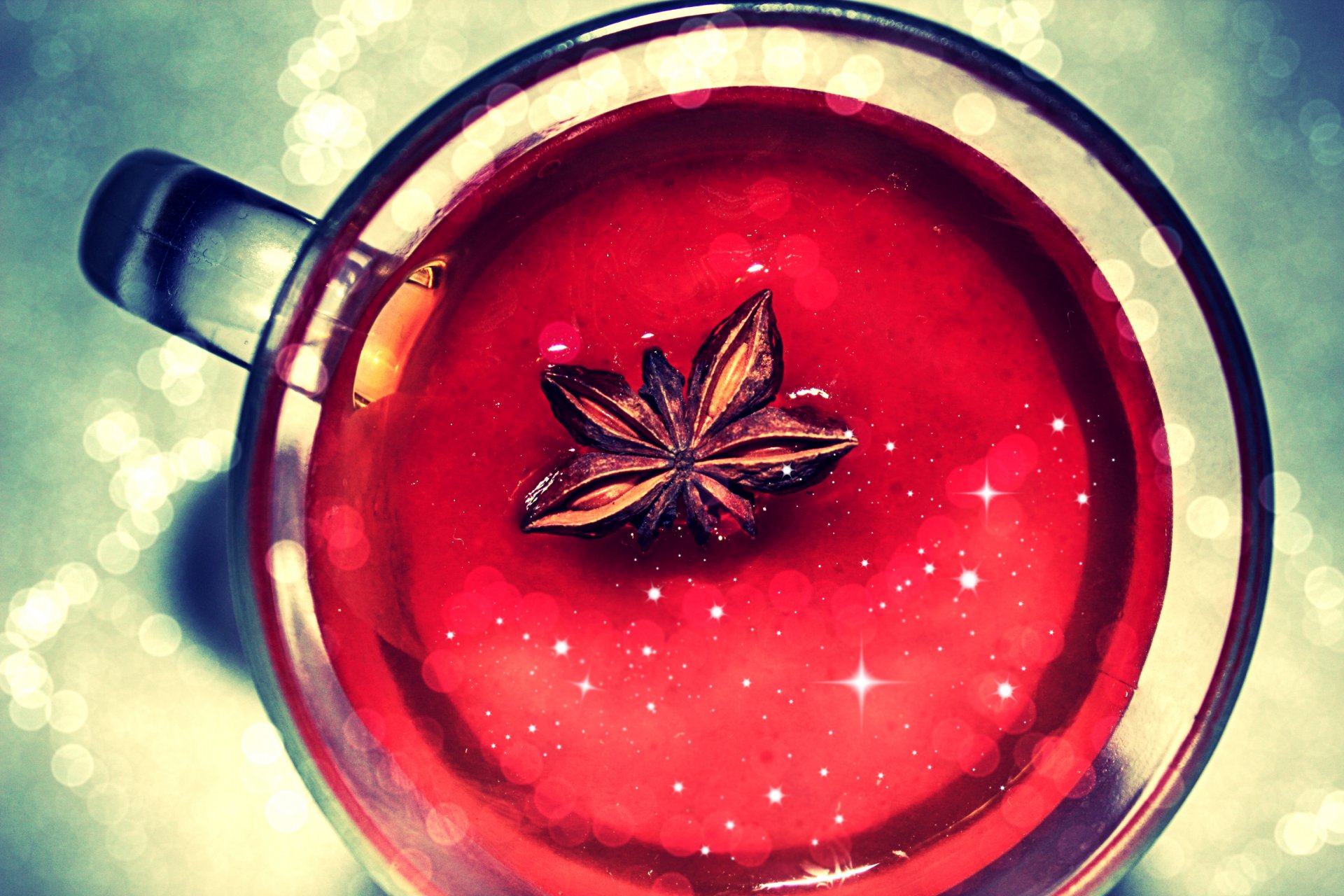 star anise stars bokeh jelly mulled wine cup mug night sci-fi mood