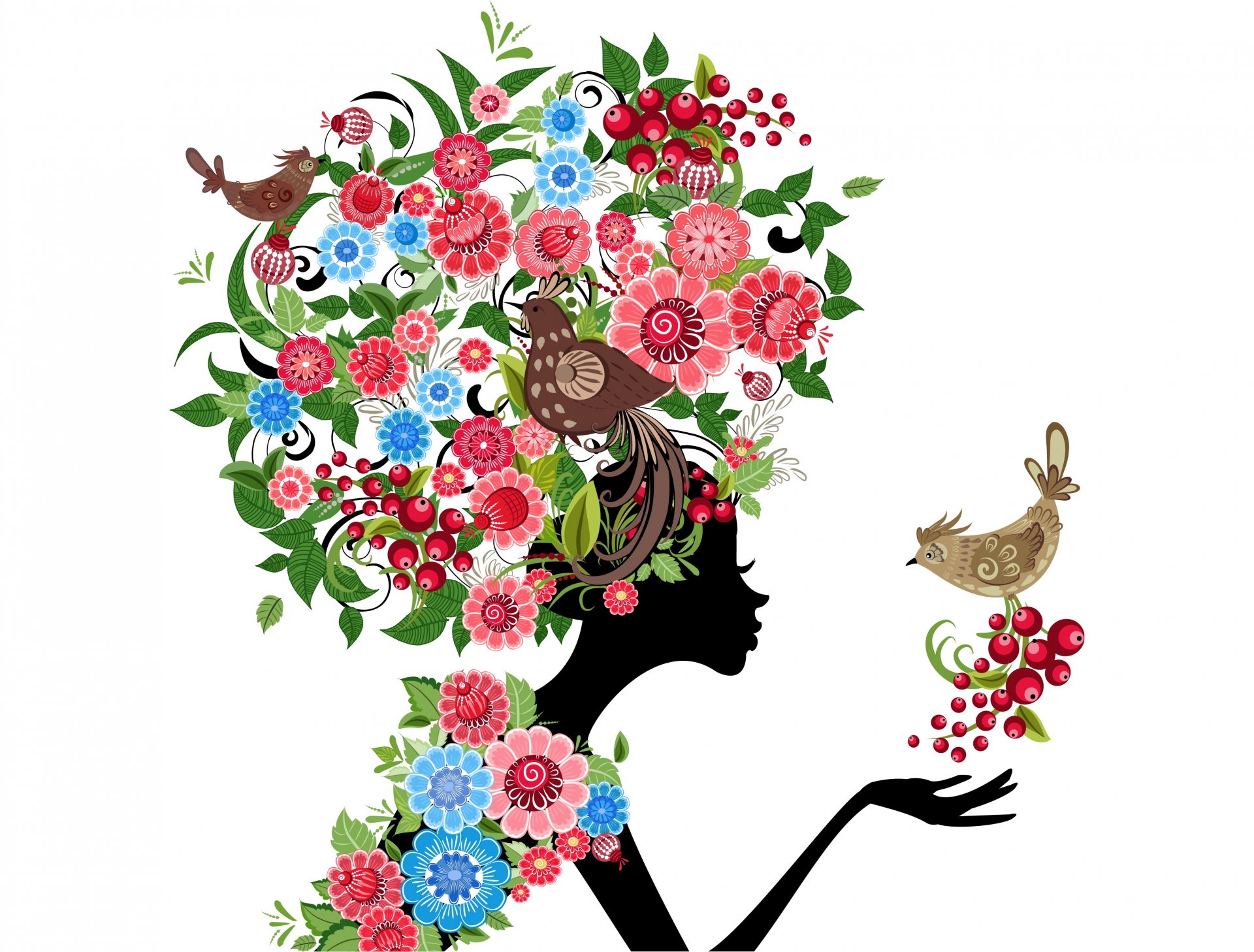 abstract girl flower birds abstraction flowers