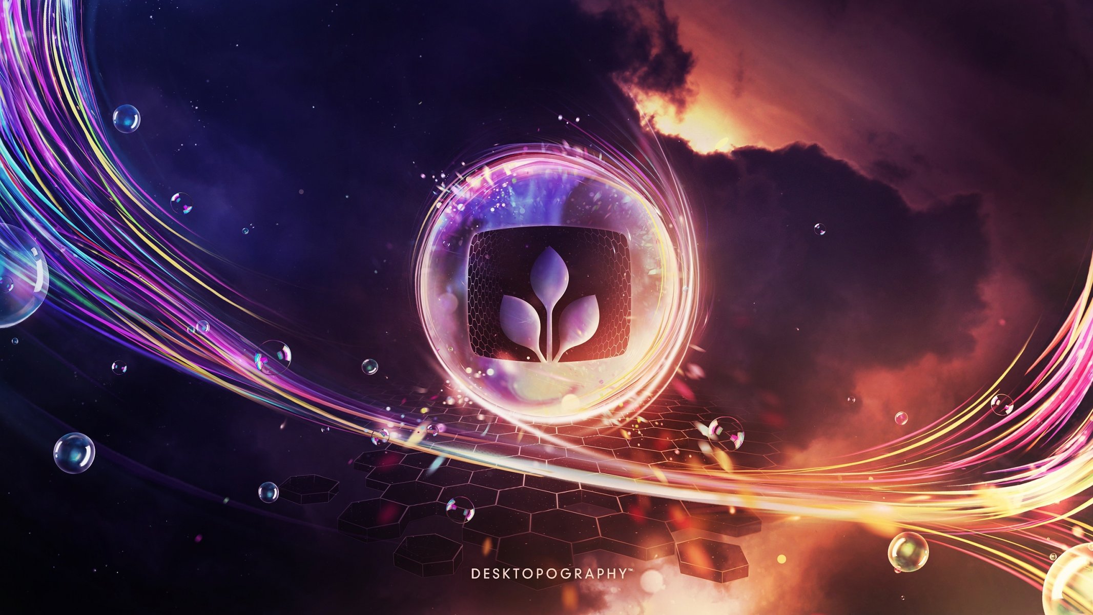 desktopography emblem line motion bubbles clouds design glow lights