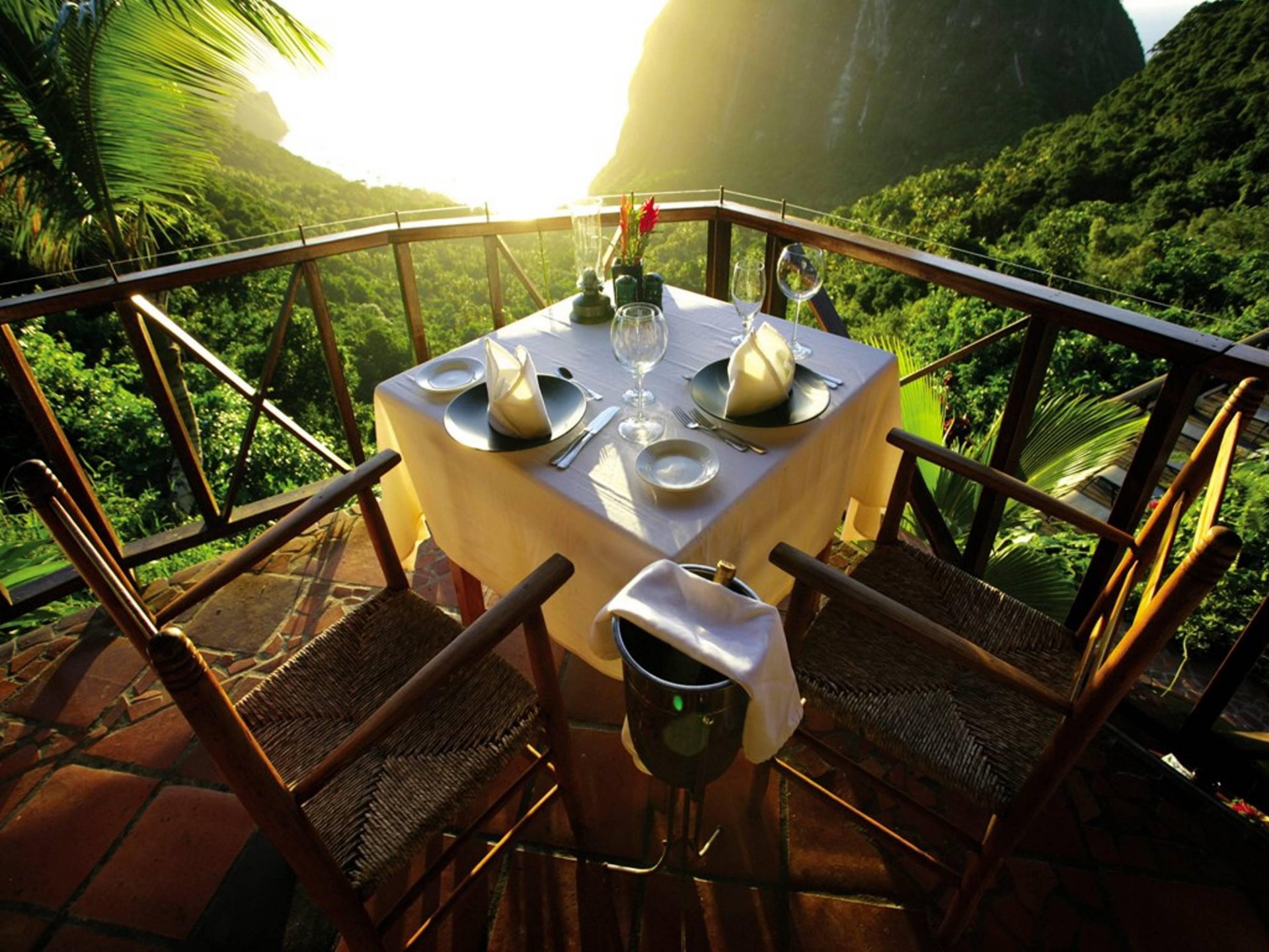 caribbean islands saint lucia table for two mountain view views