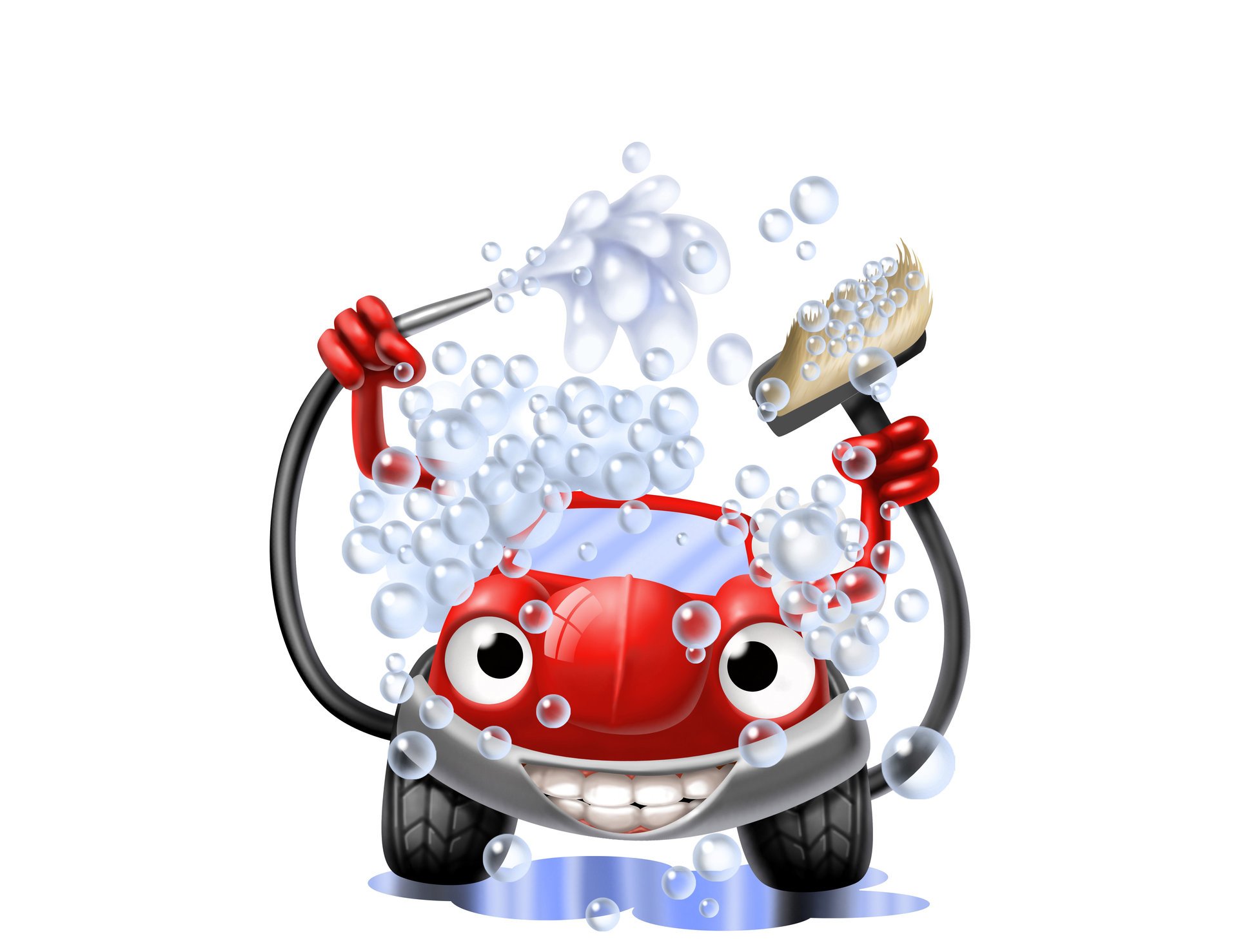 art machine red car wash car wash self catering bubbles water foam cute smart adult creative good idea positive abstract 3d wallpaper.