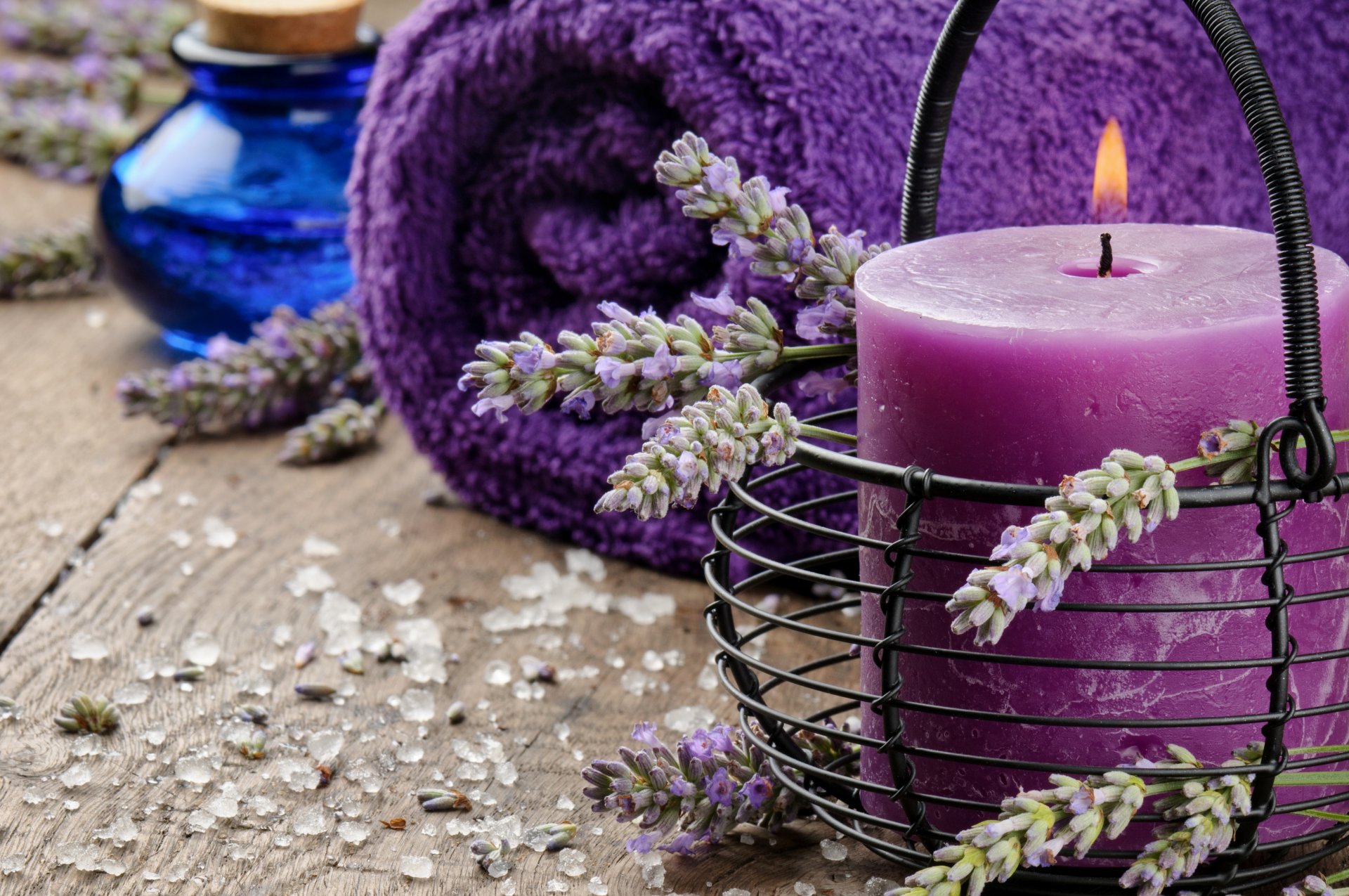 towel lavender candle oil