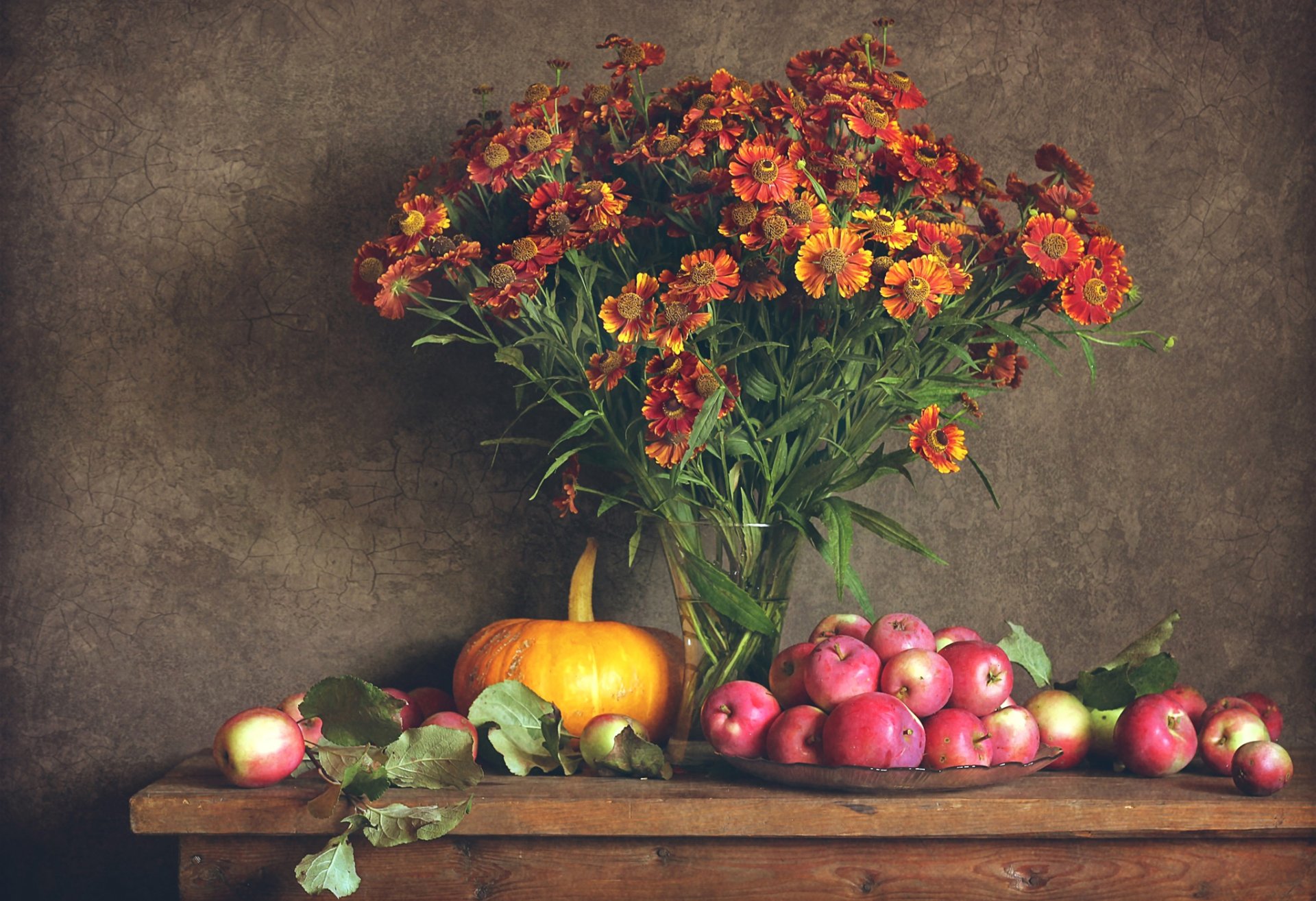 still life flower apples pumpkin autumn