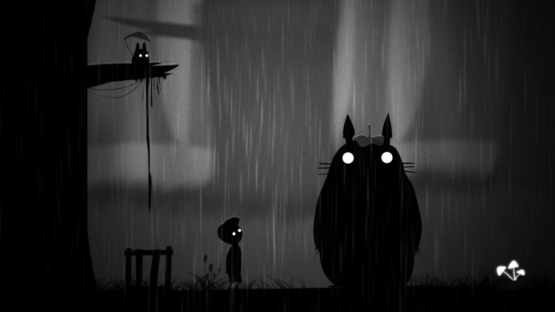 art limbo. boy totoro night rain