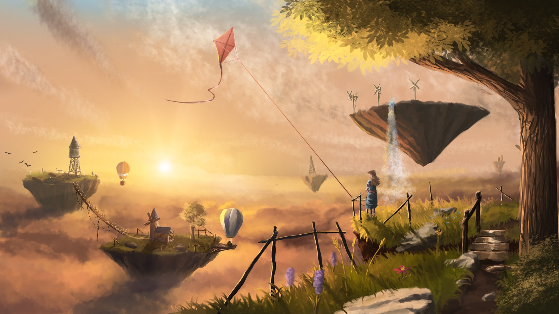 art islands house mill girl flower kite