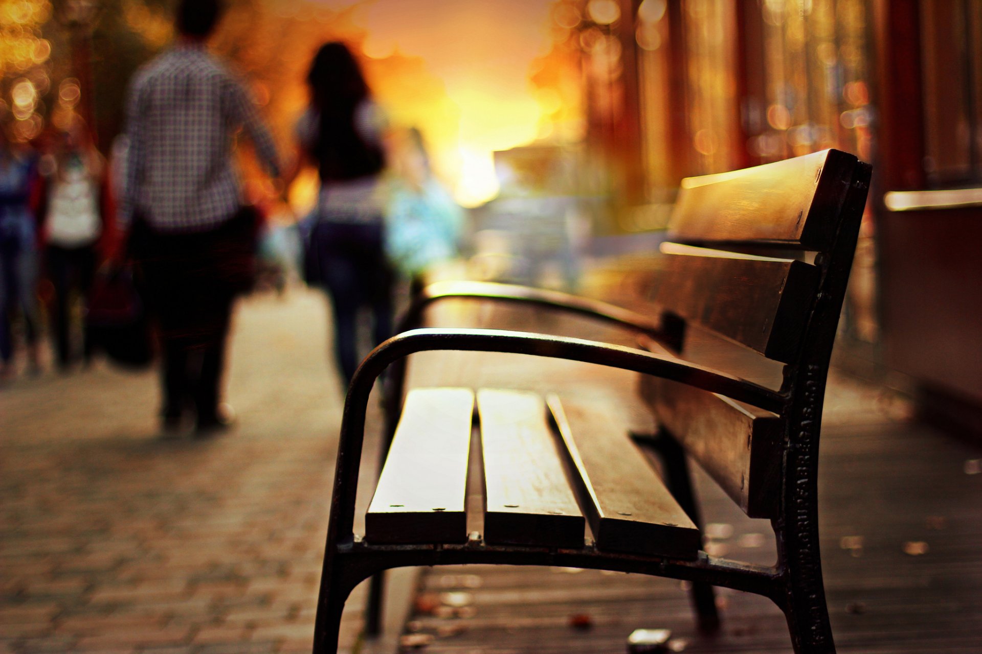 miscellaneous bench shop night blur girl guy background