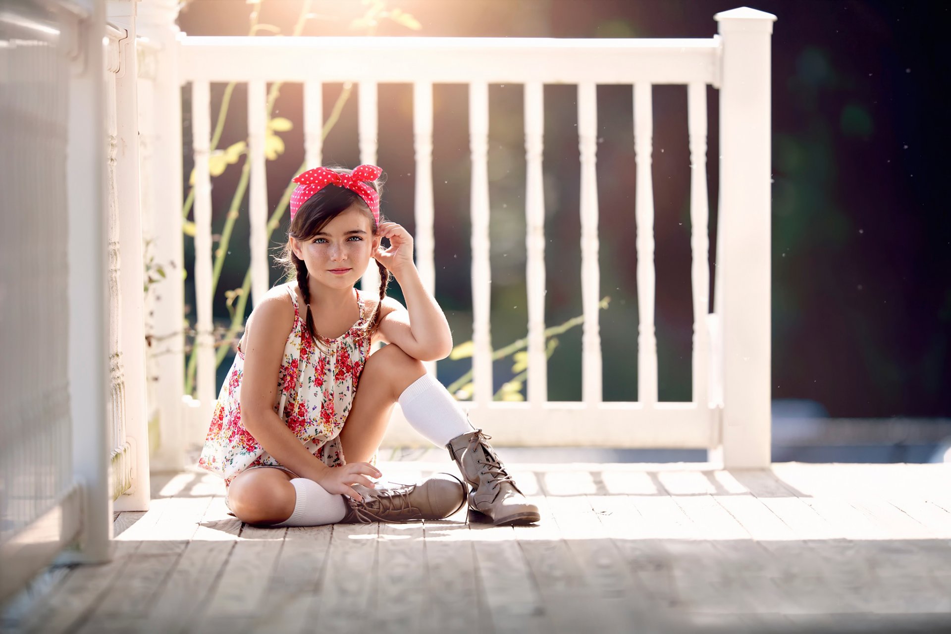 summer light styled bandana boots fashion floral girl a porch