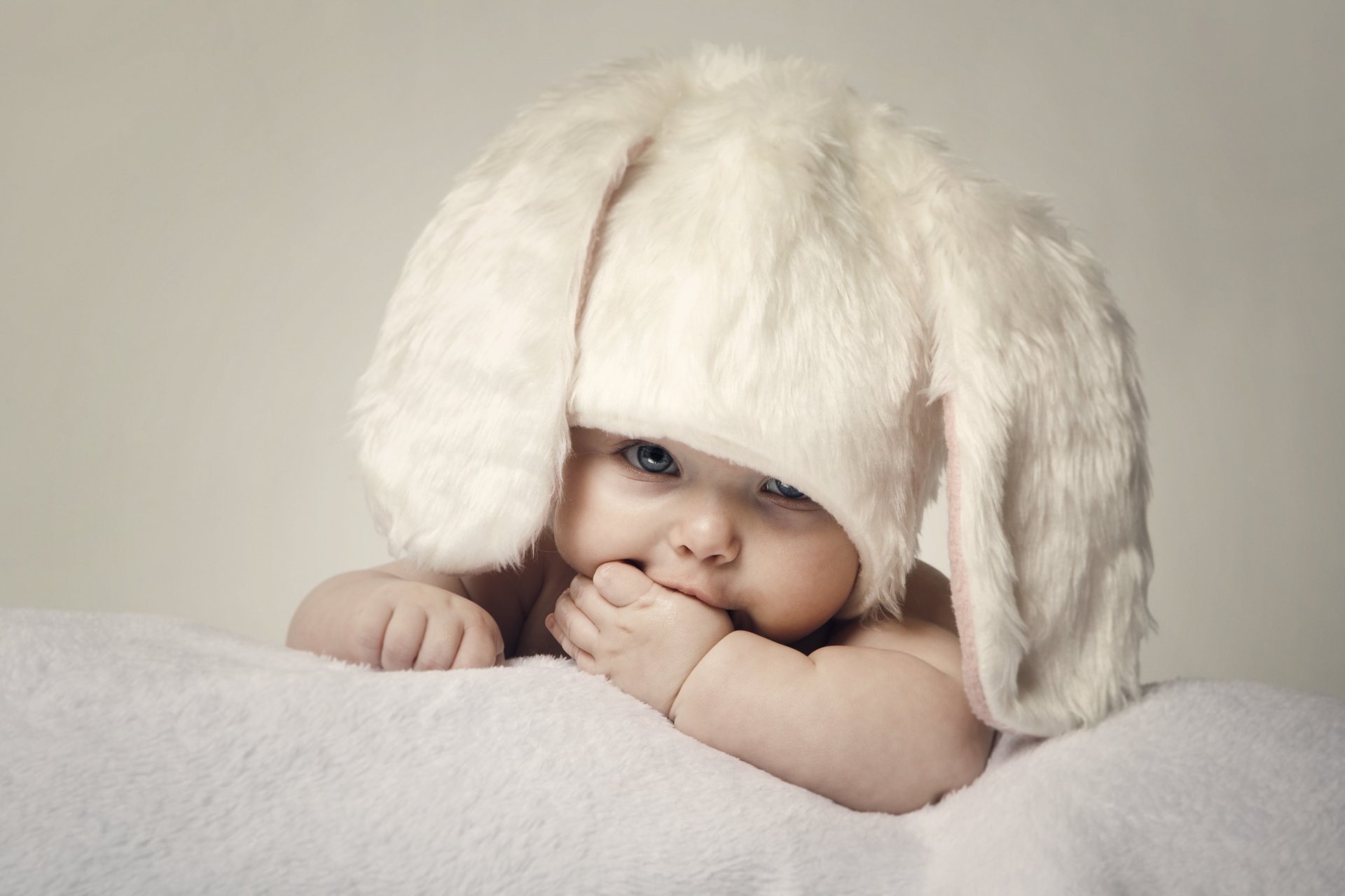 happy baby kid big beautiful blue eyes children adorable hat easter child rabbit cute babe hats