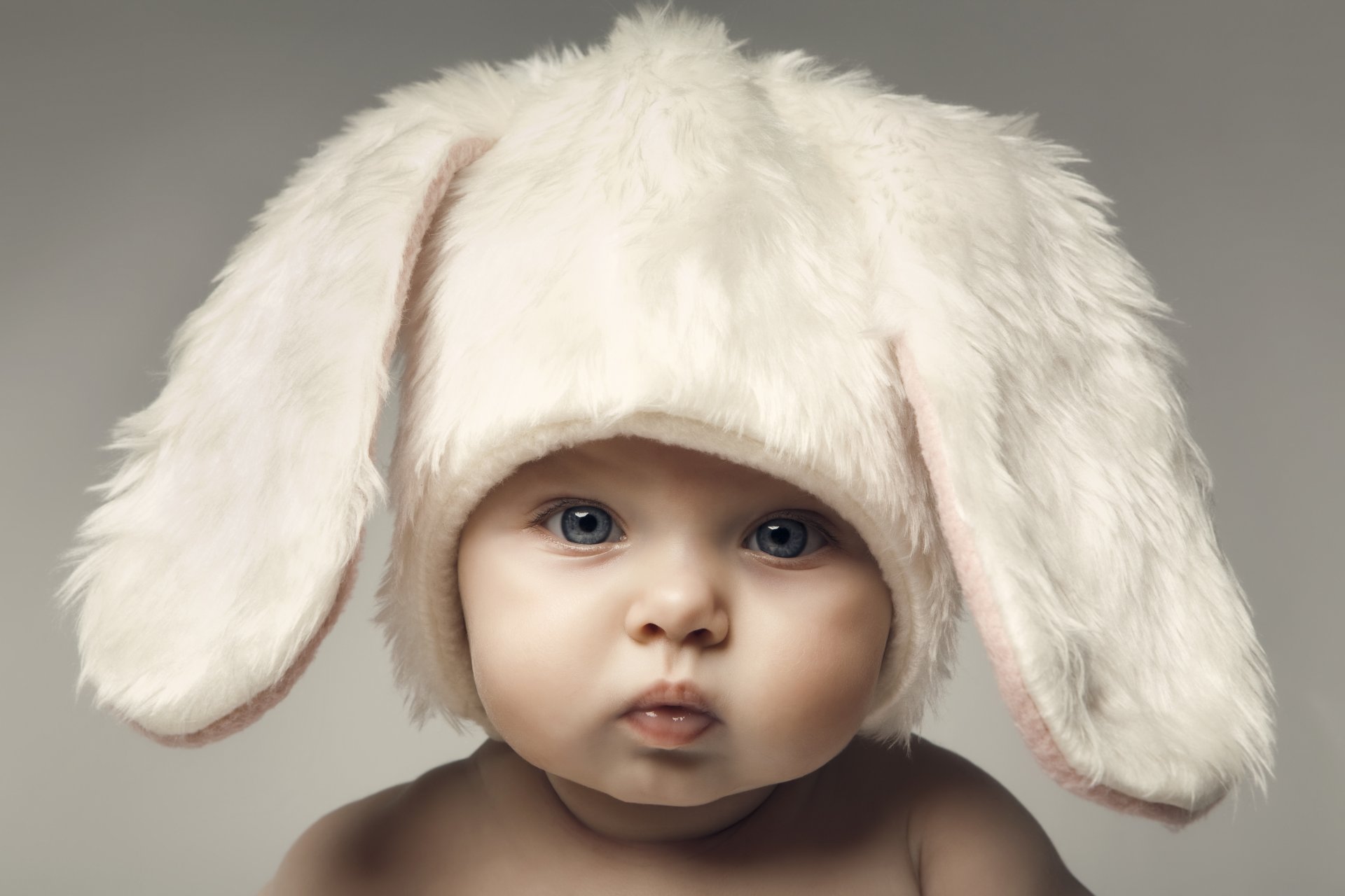 happy baby kid big beautiful blue eyes funny children adorable hat easter child rabbit cute babe hats