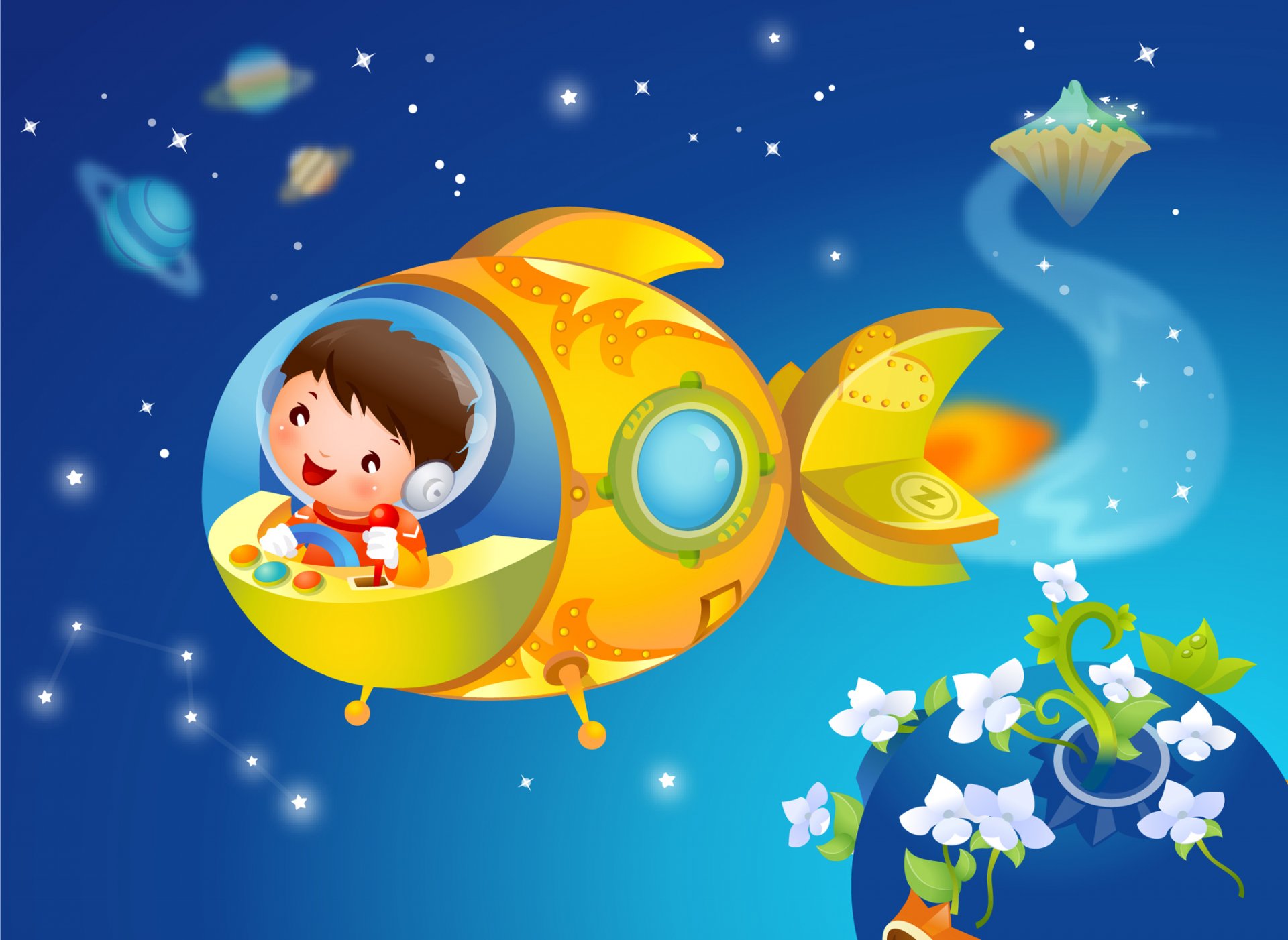 children's wallpaper fantasy smile world flower spacecraft