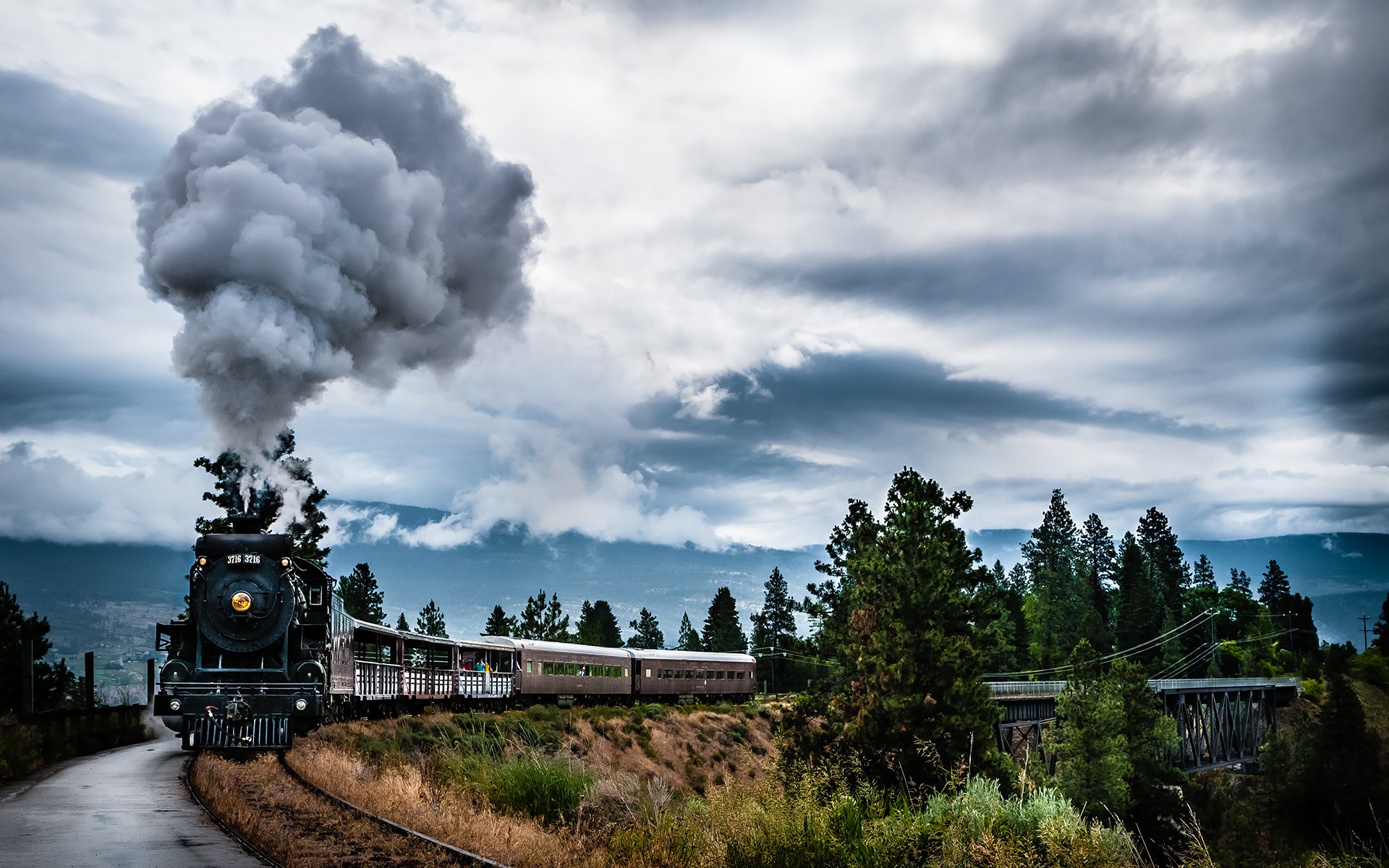 steam engine train smoke nature british columbia canada