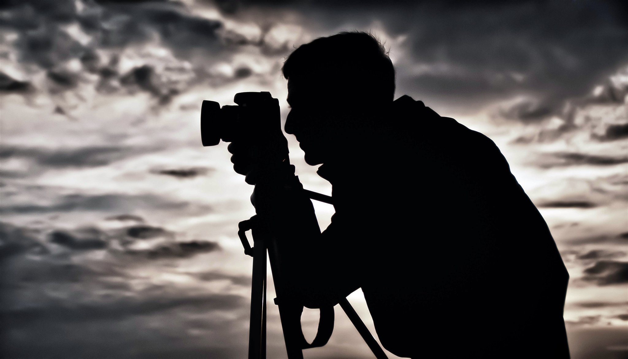 men silhouette photos tripod a camera background sky clouds