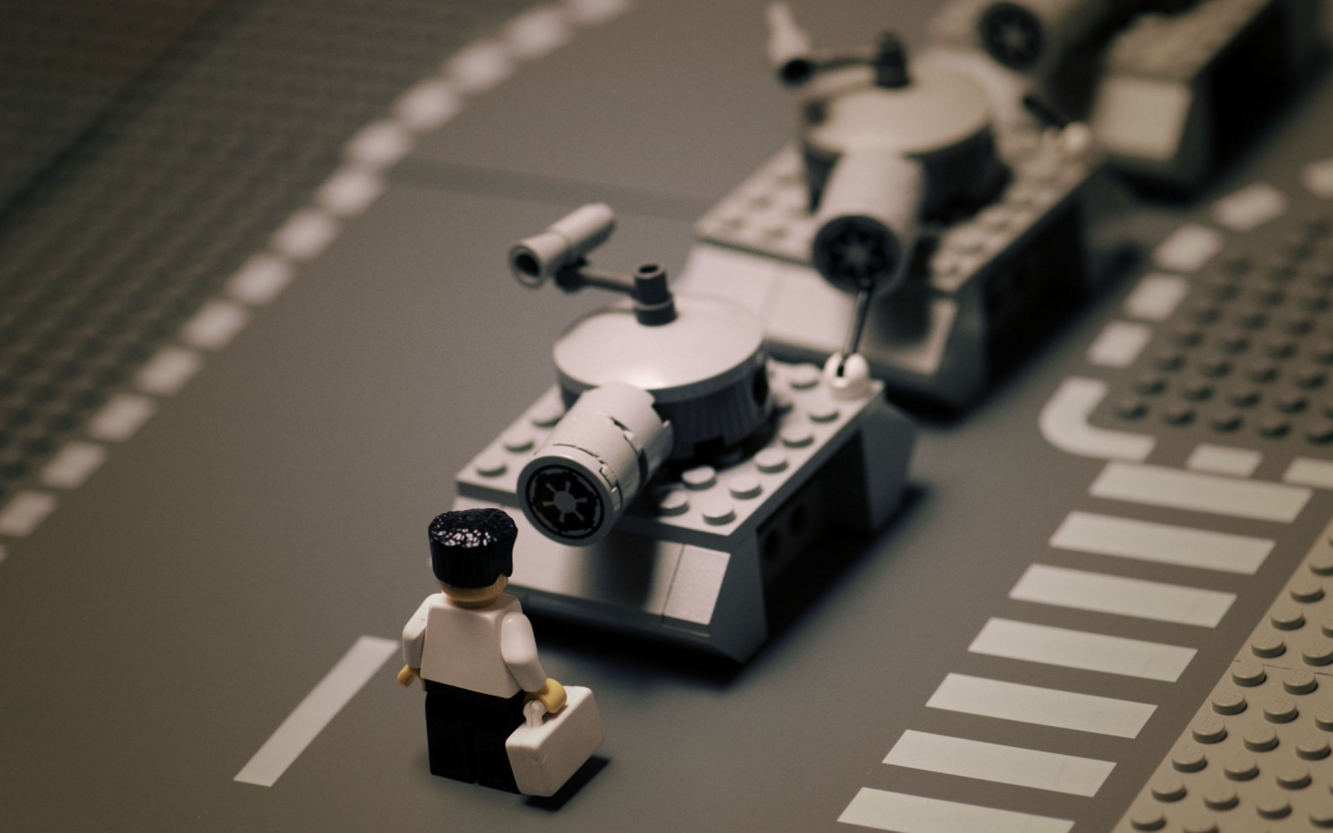 lego b / w black and white man tank tanks road