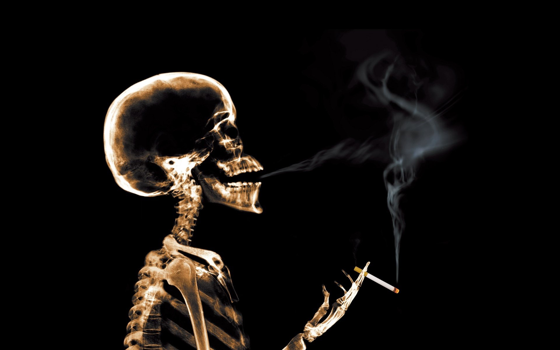 skeleton x-rays smoke cigarette