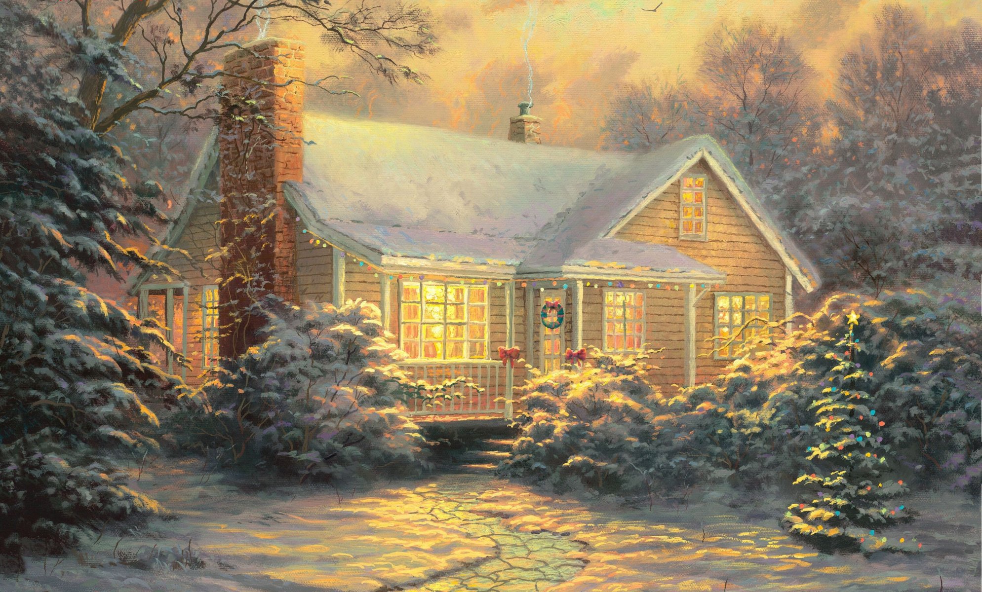 thomas kinkade pattern christmas cottage painting christmas decoration winter snow cottage christmas decoration new year twilight night lights