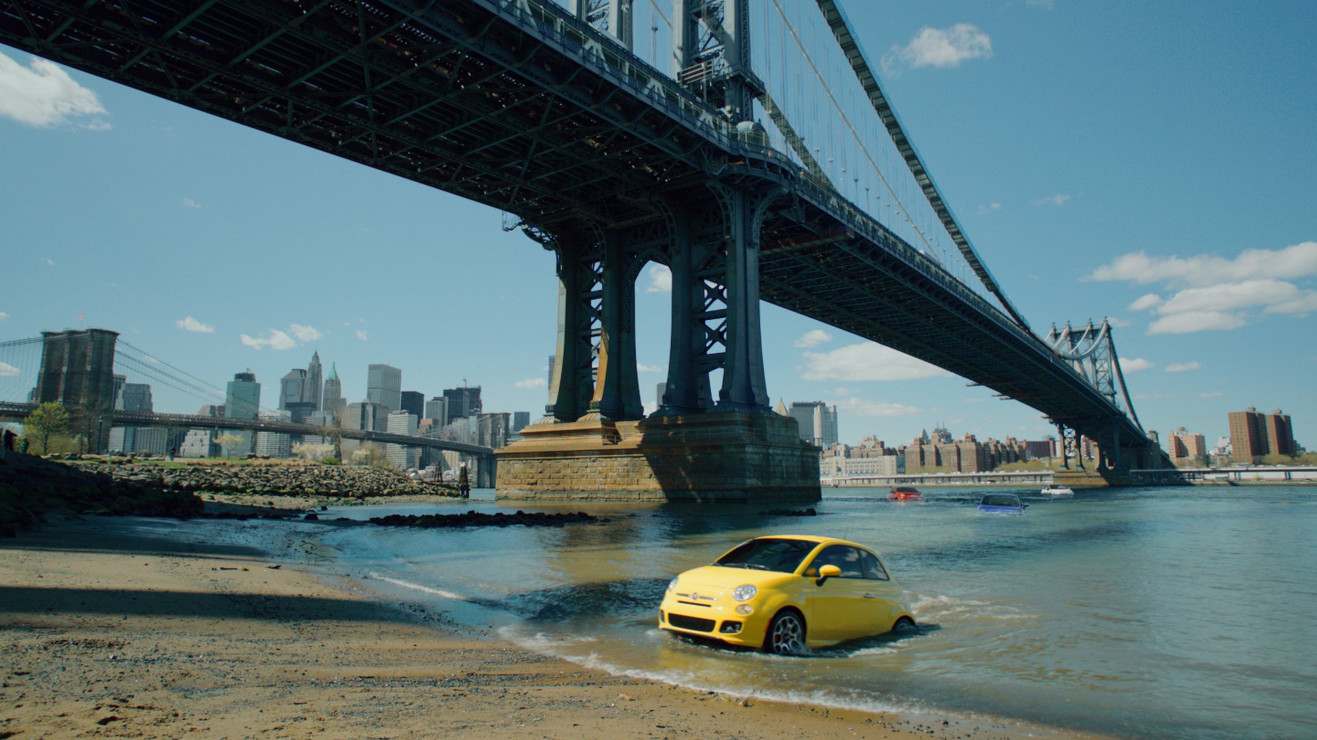 commercial fiat 500 immigrants usa america new-york city bridge advertising united states new york town ascent