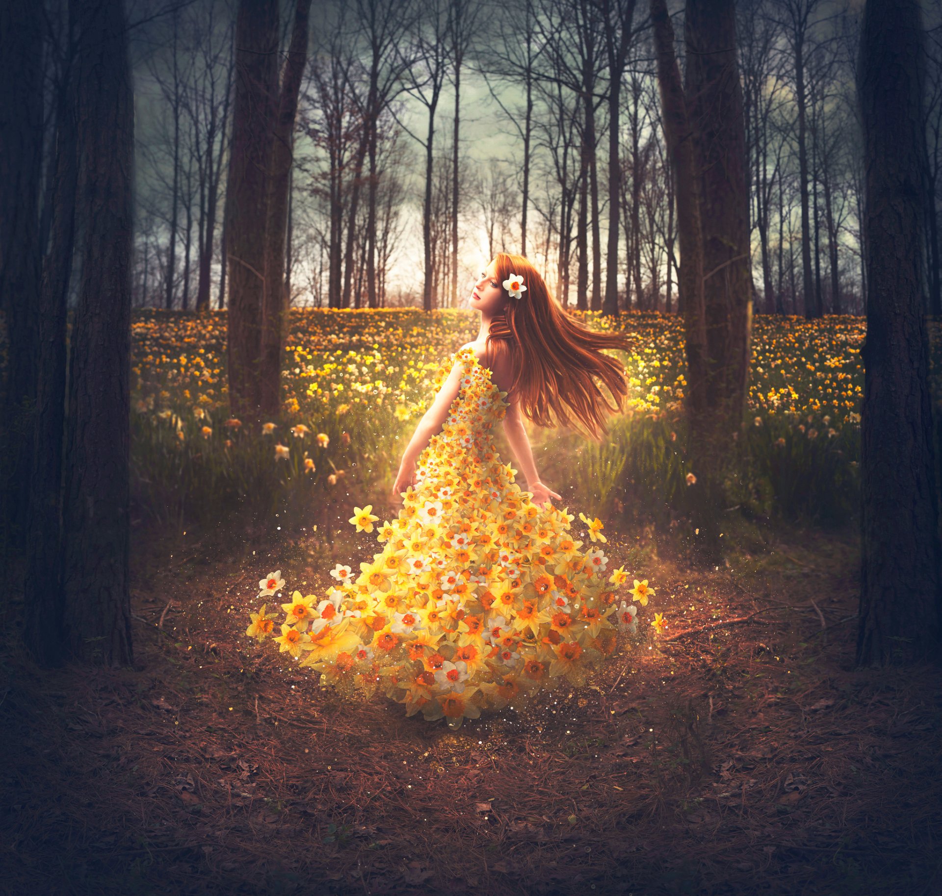 shelby robinson girl flower daffodils dress