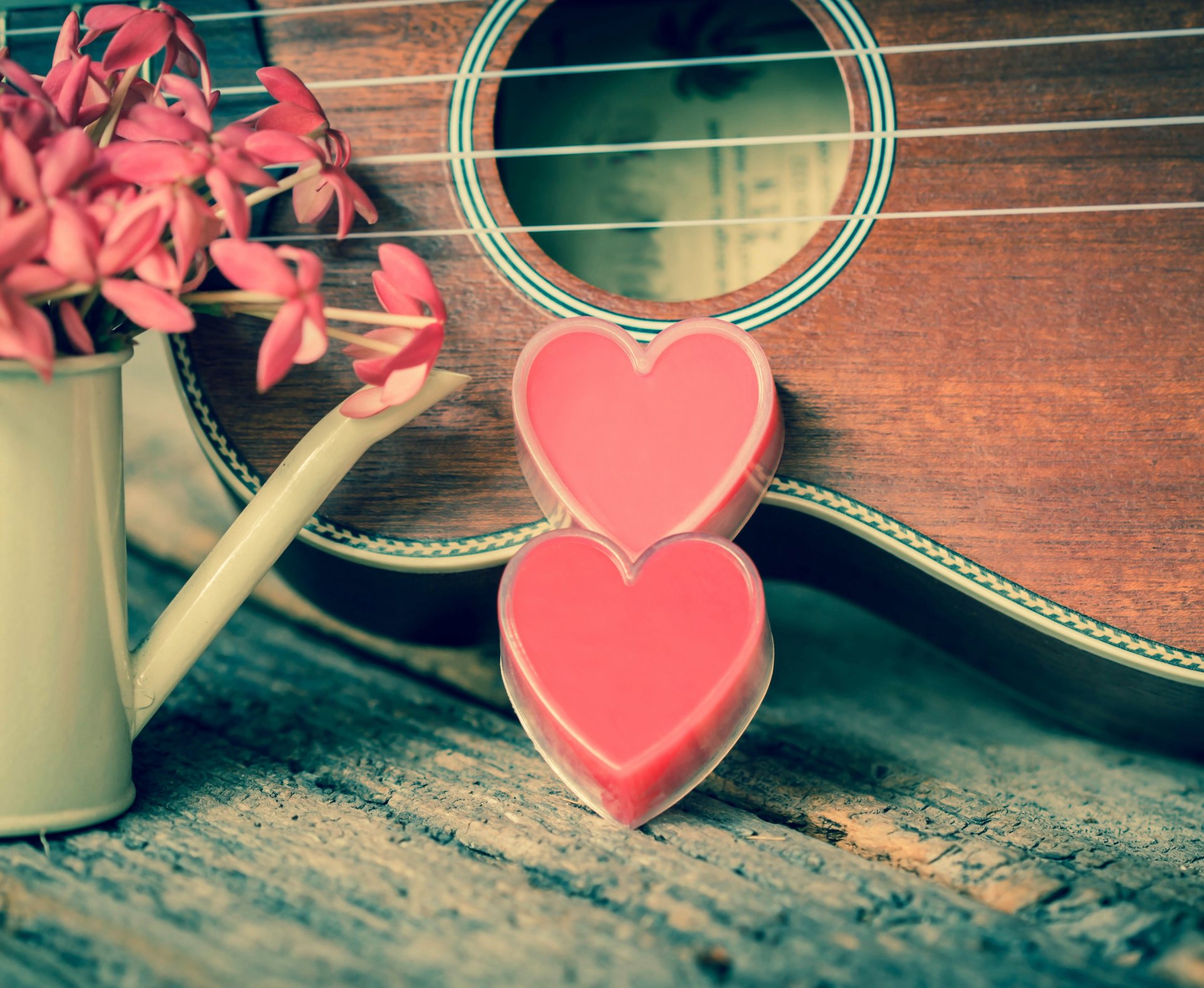 vintage love heart romantic ukulele flower