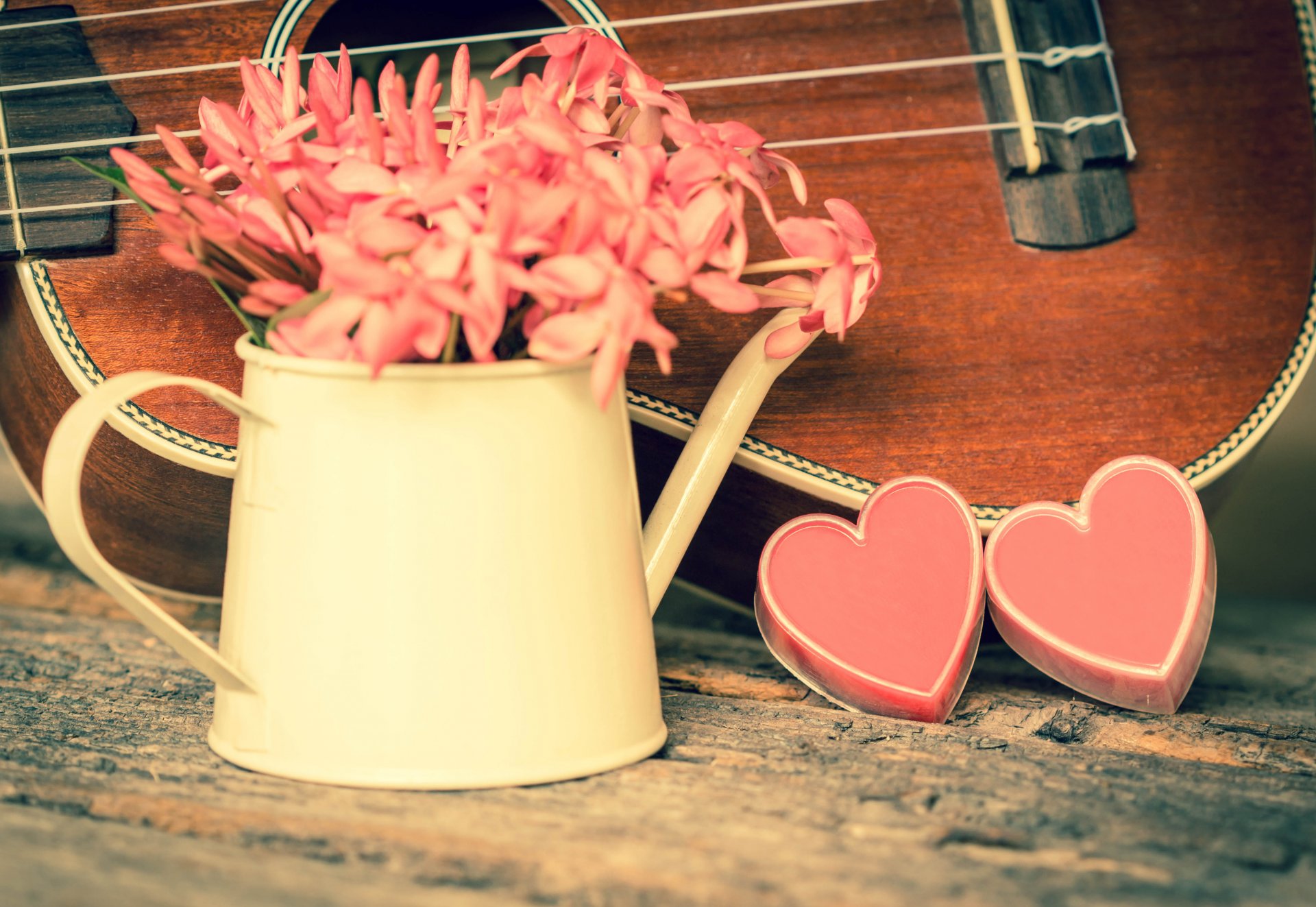 vintage love heart romantic ukulele flower