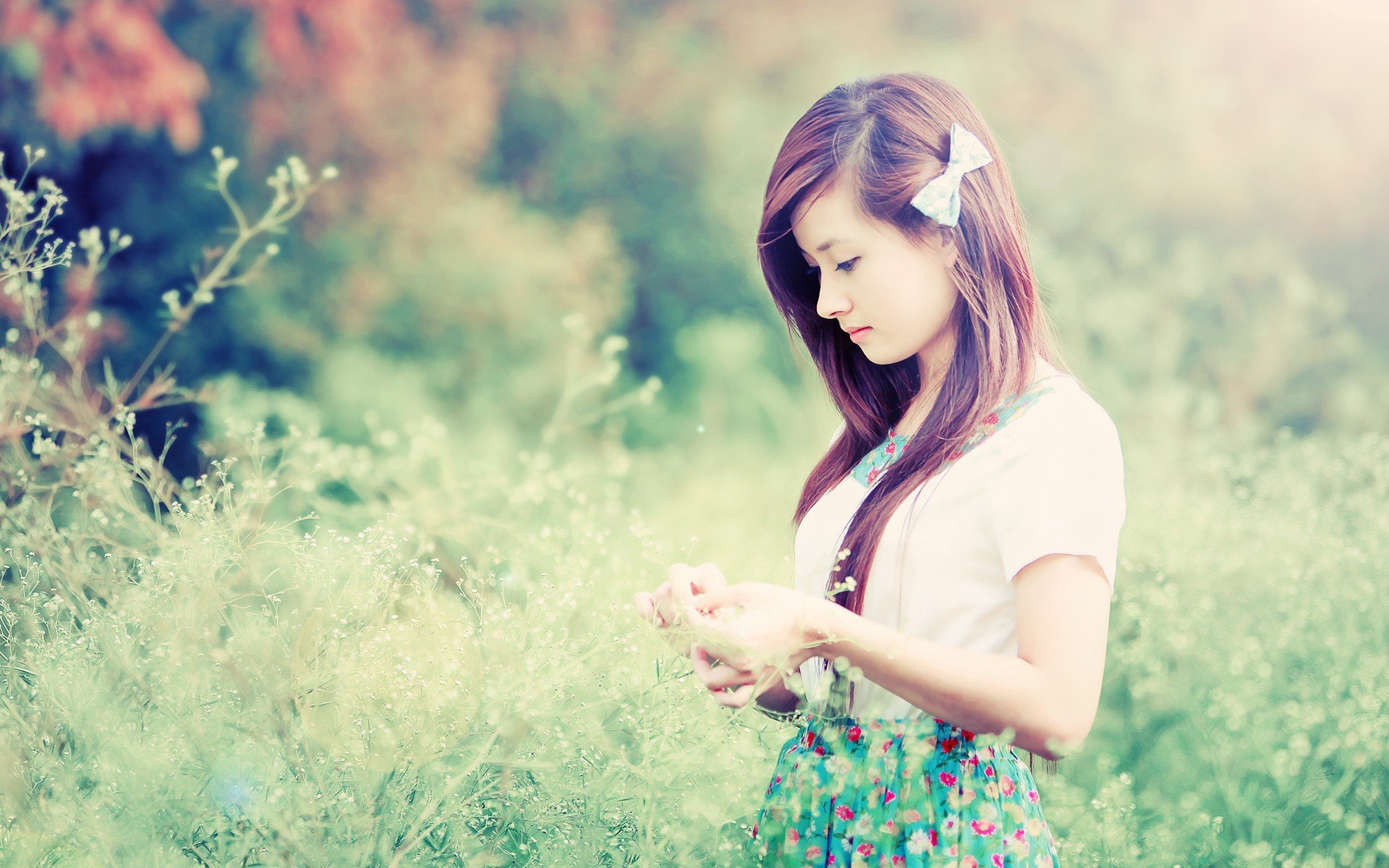 girl asian japanese model beauty beautiful cute nature grass outdoor calm