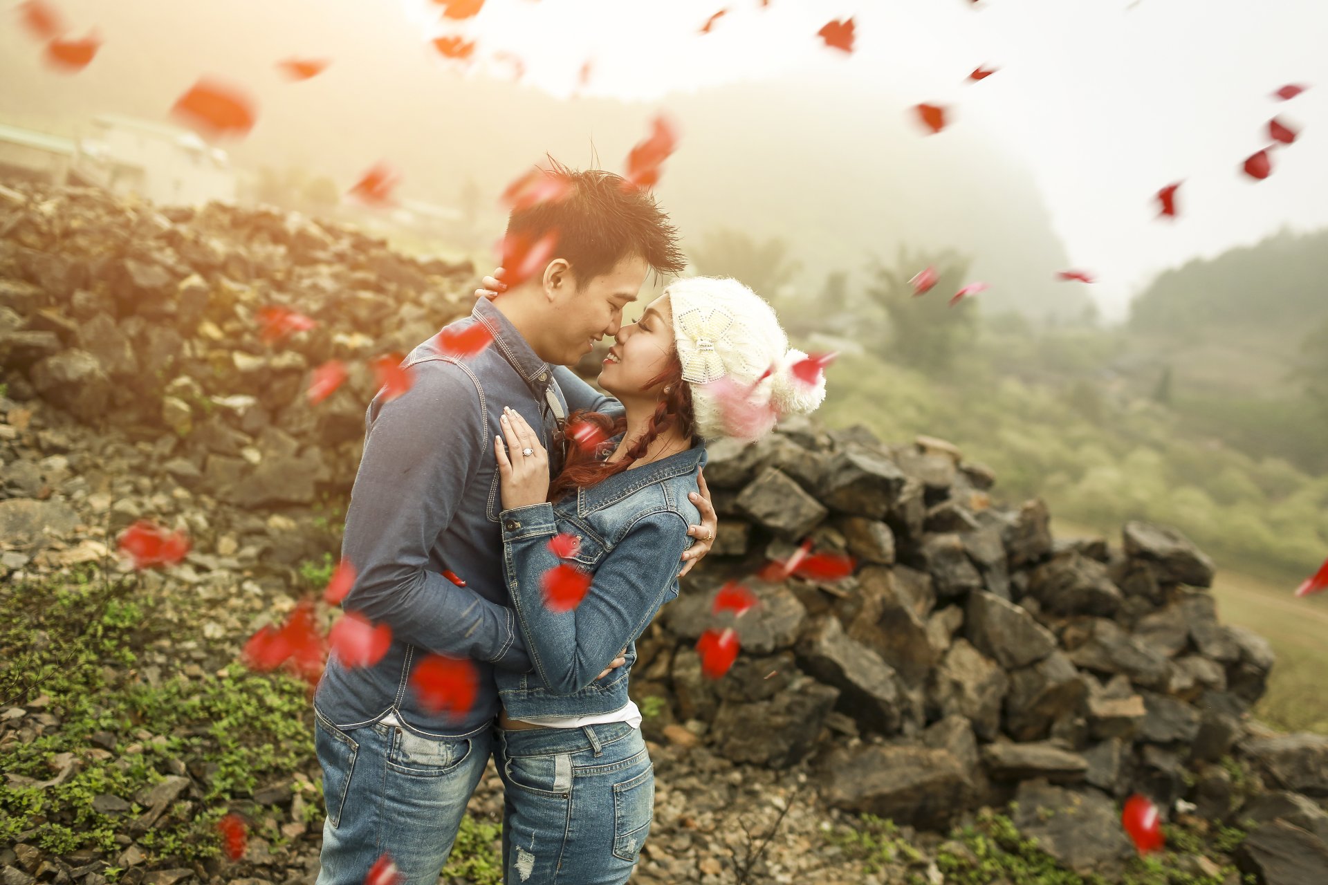 love feeling two men a woman guy girl jeans petals