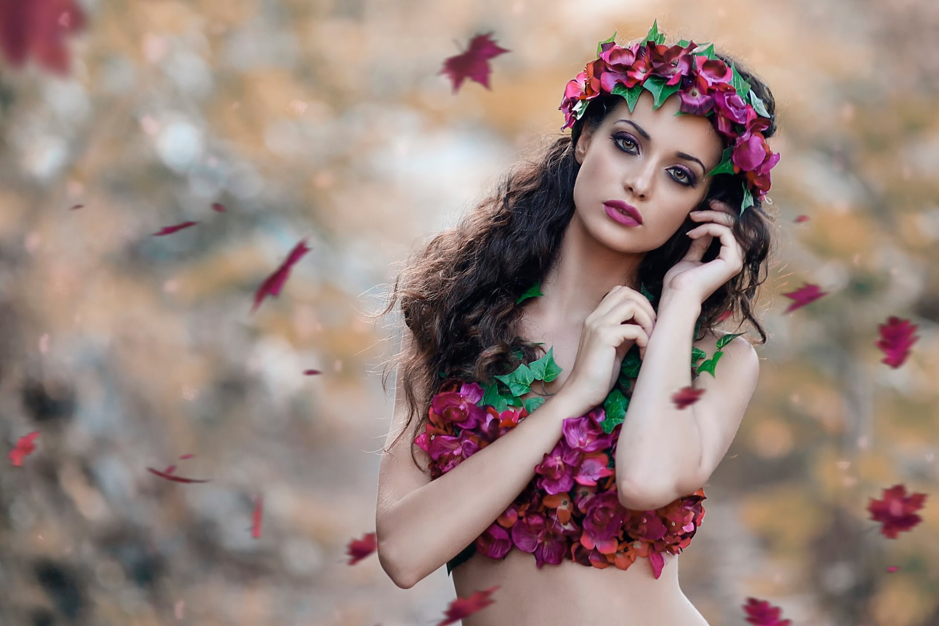 nature desire girl wreath leaves autumn alessandro di cicco