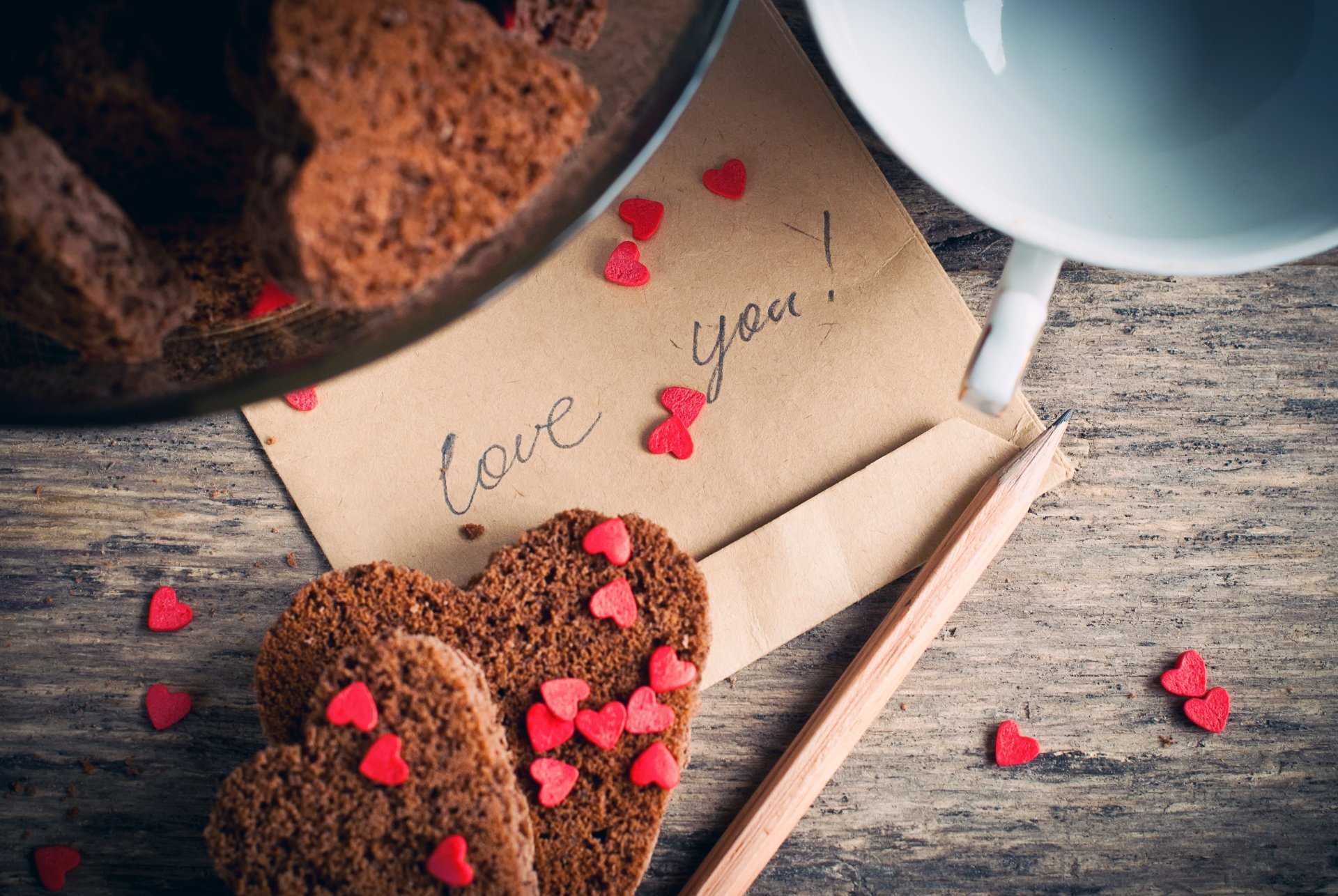 cookies baking heart cup pencil the envelope inscription love you