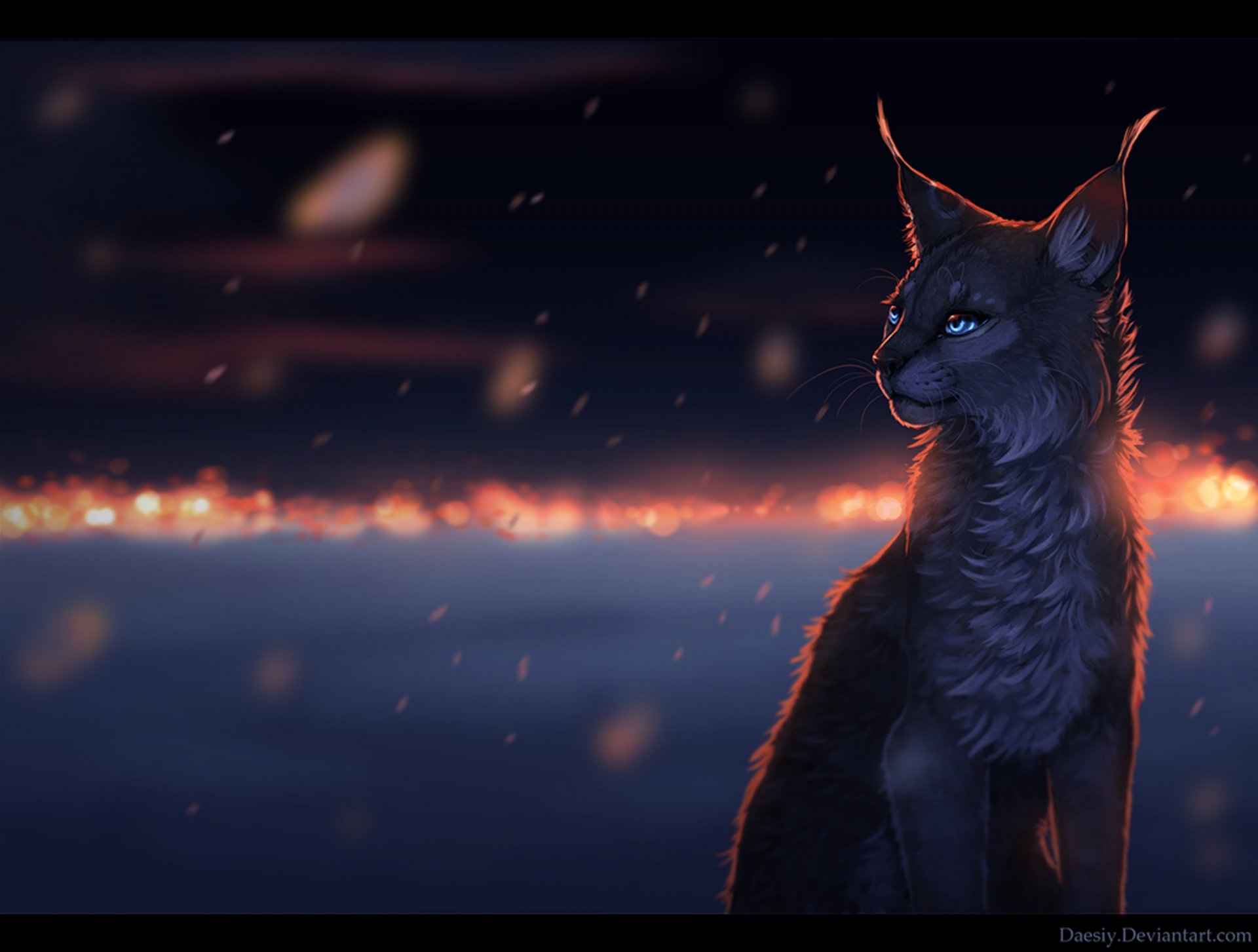 art cat dreams snow sorrow lynx lights night dark wool eyes bow mustache ears snowflakes halo.