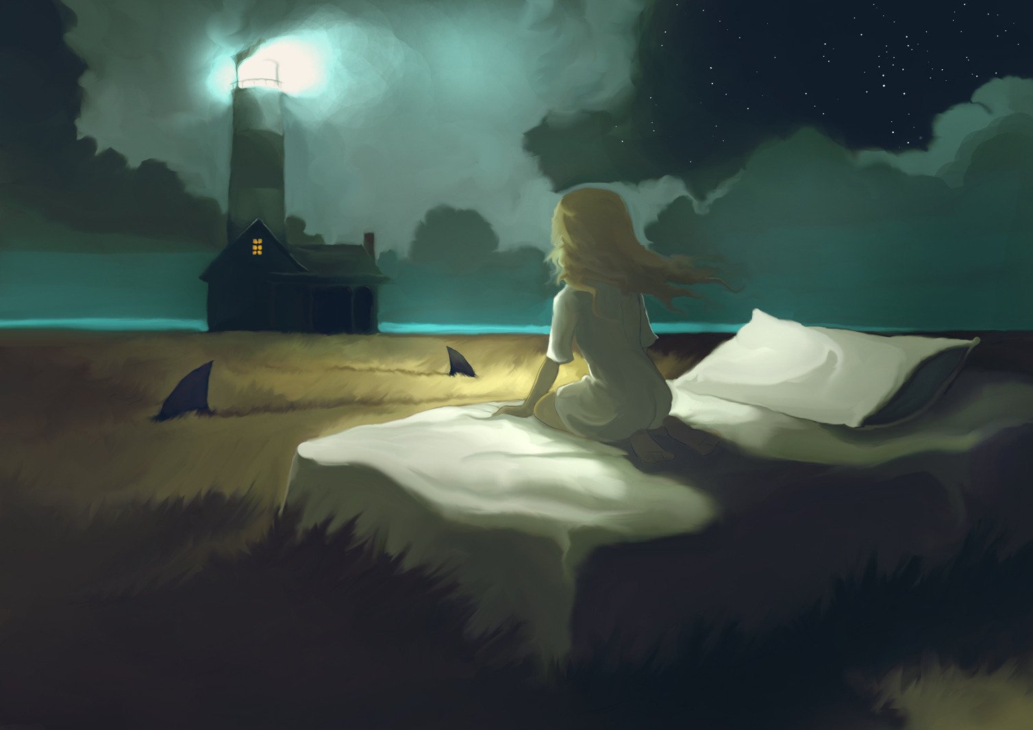 sleeping girl lighthouse bed the field shark