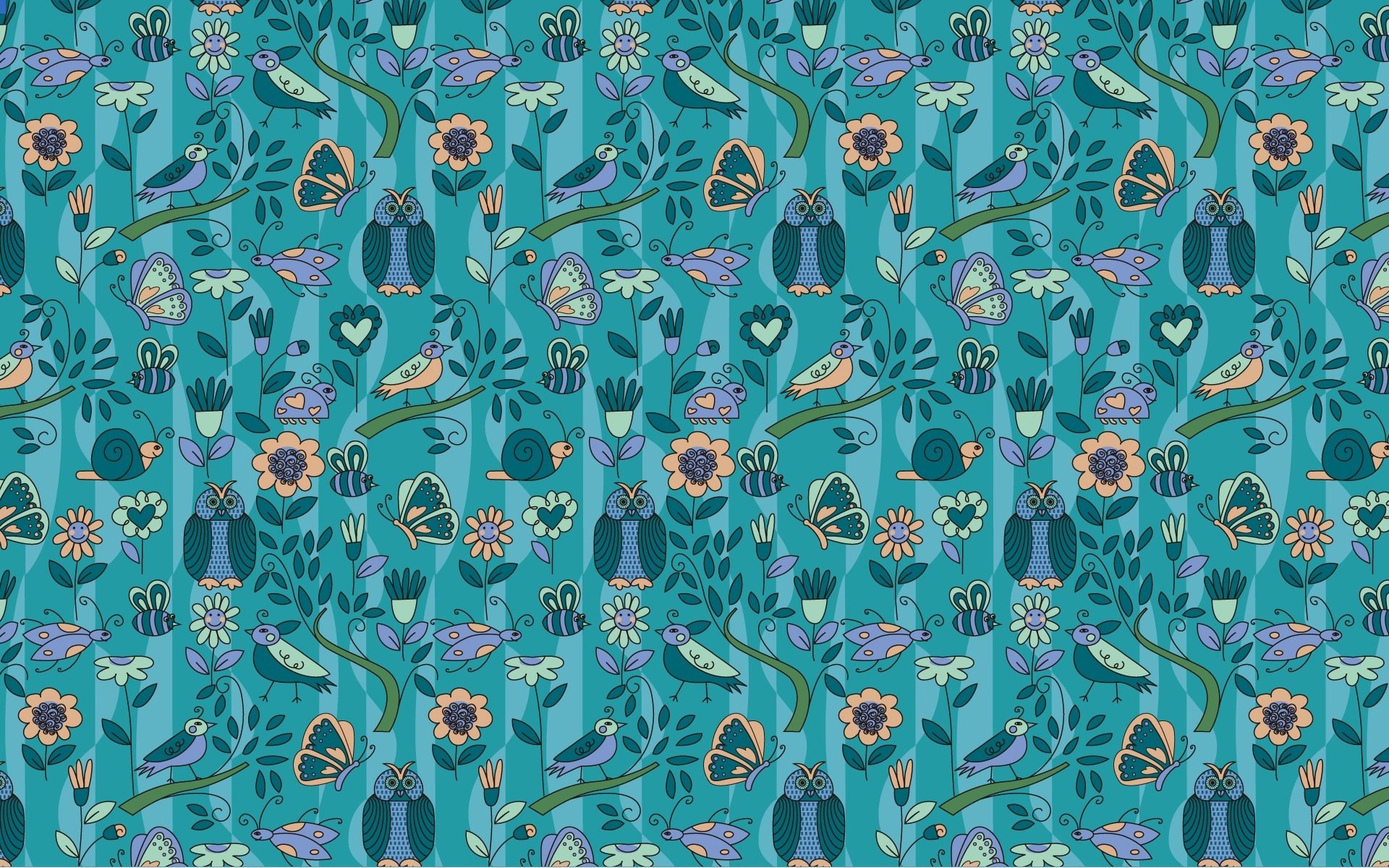 textures background blue flowers owl butterfly birds snails ladybugs heart