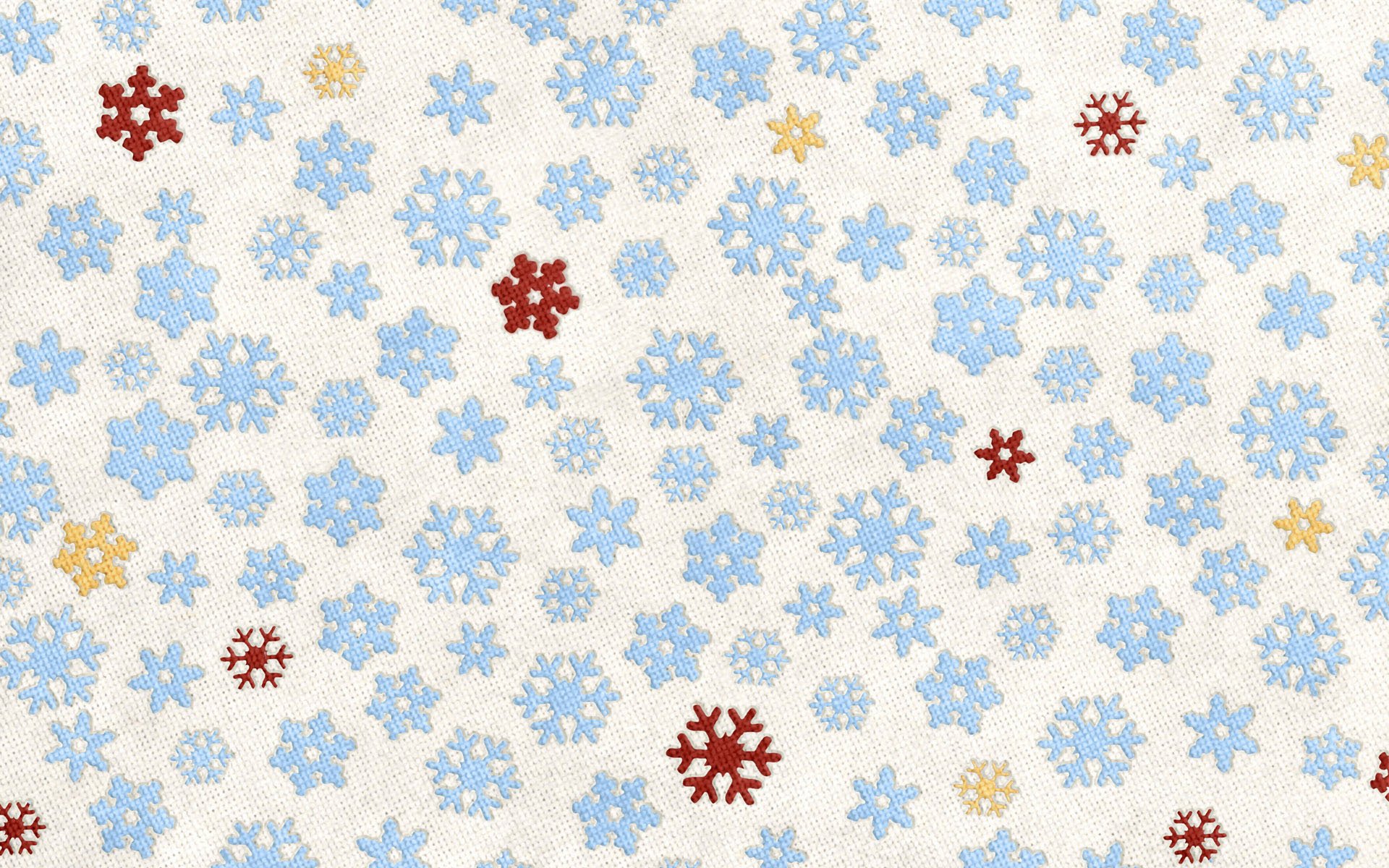 snowflakes blue red yellow white background cloth