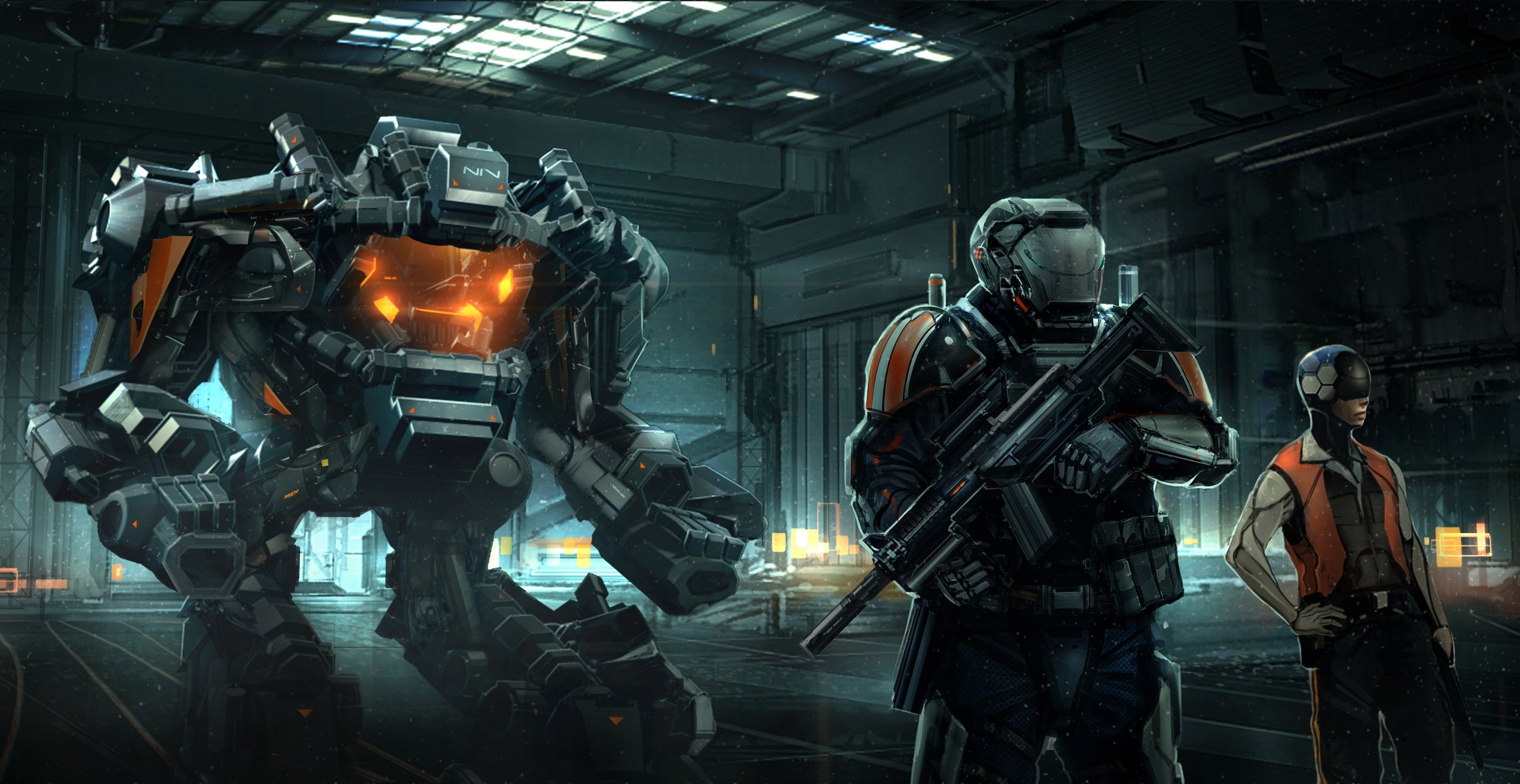 future special forces armour hangar robots weapon helmet robot mech