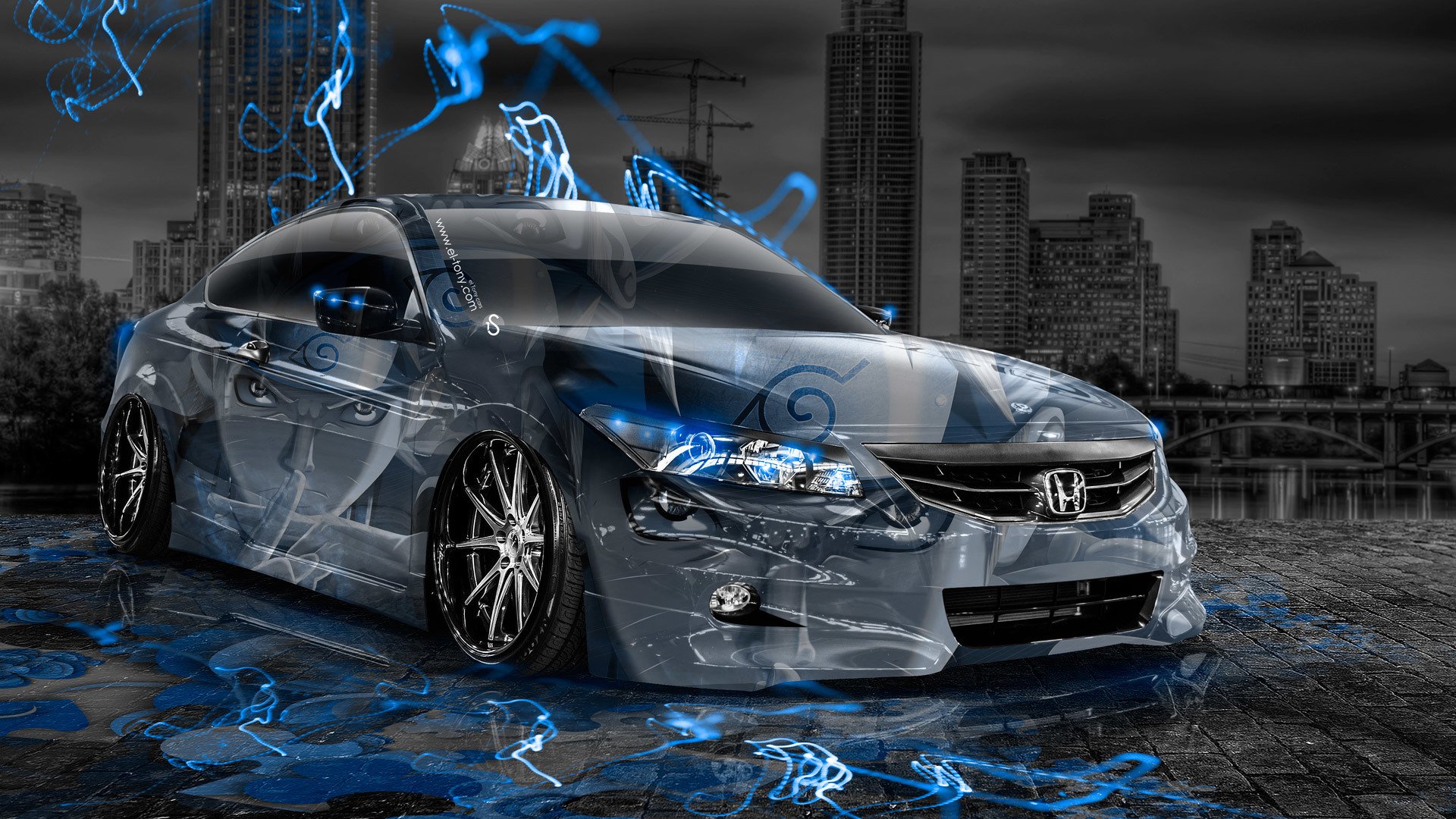 tony kokhan honda accord coupe jdm anime aerography city night blue neon effects el tony cars photoshop tony cohan style chord airbrush town dzhedeem wallpaper 2014