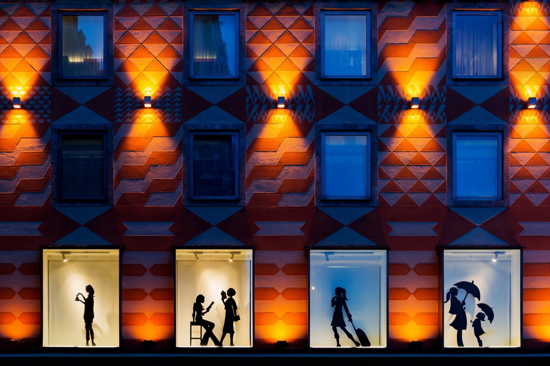 style of the city night windows silhouettes town