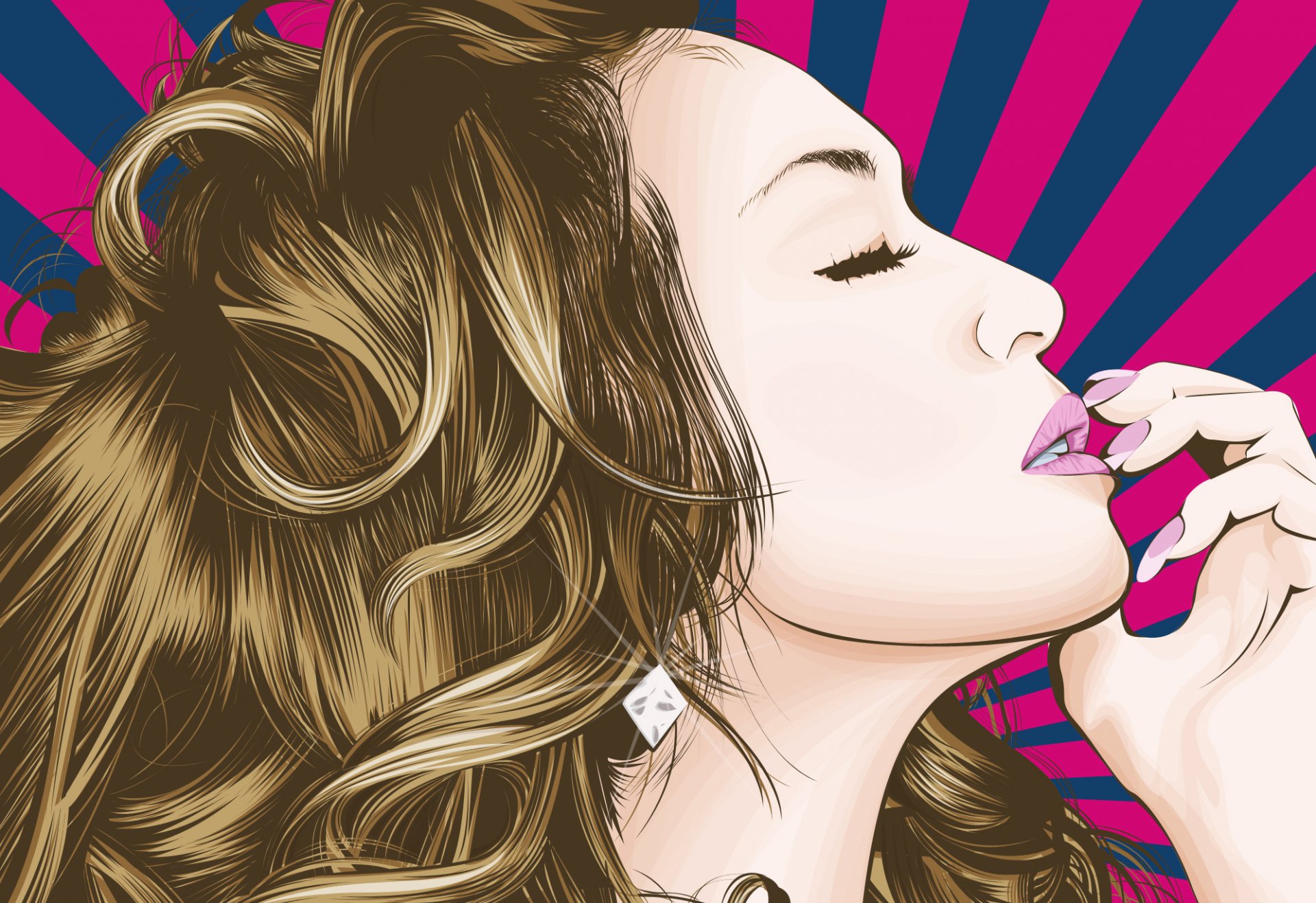 style girl vector section face hair curls earrings stone nails background