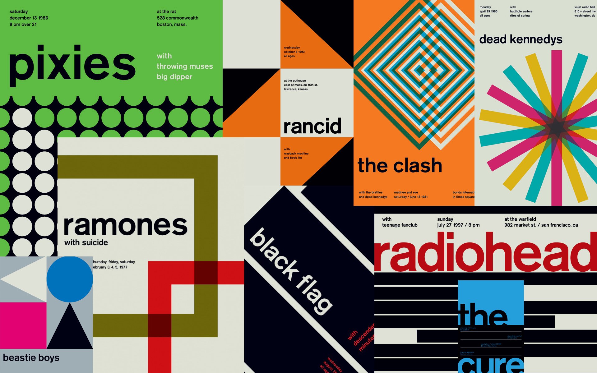 punk punkrock concert poster romones pixies the clash dead kennedys black flag rancid radiohead the cure beasite boys music artists