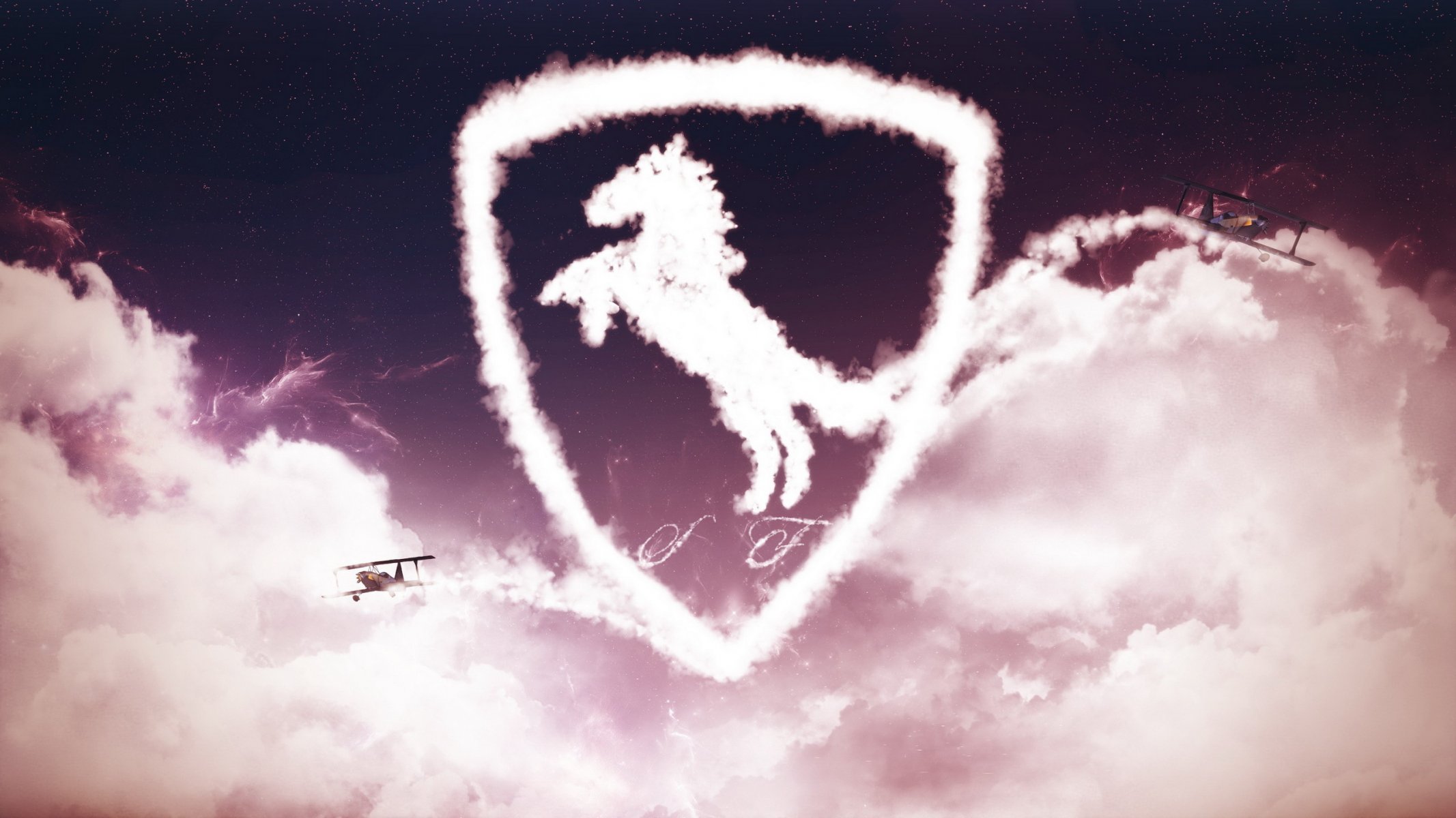 ferrari clouds logo planes sky