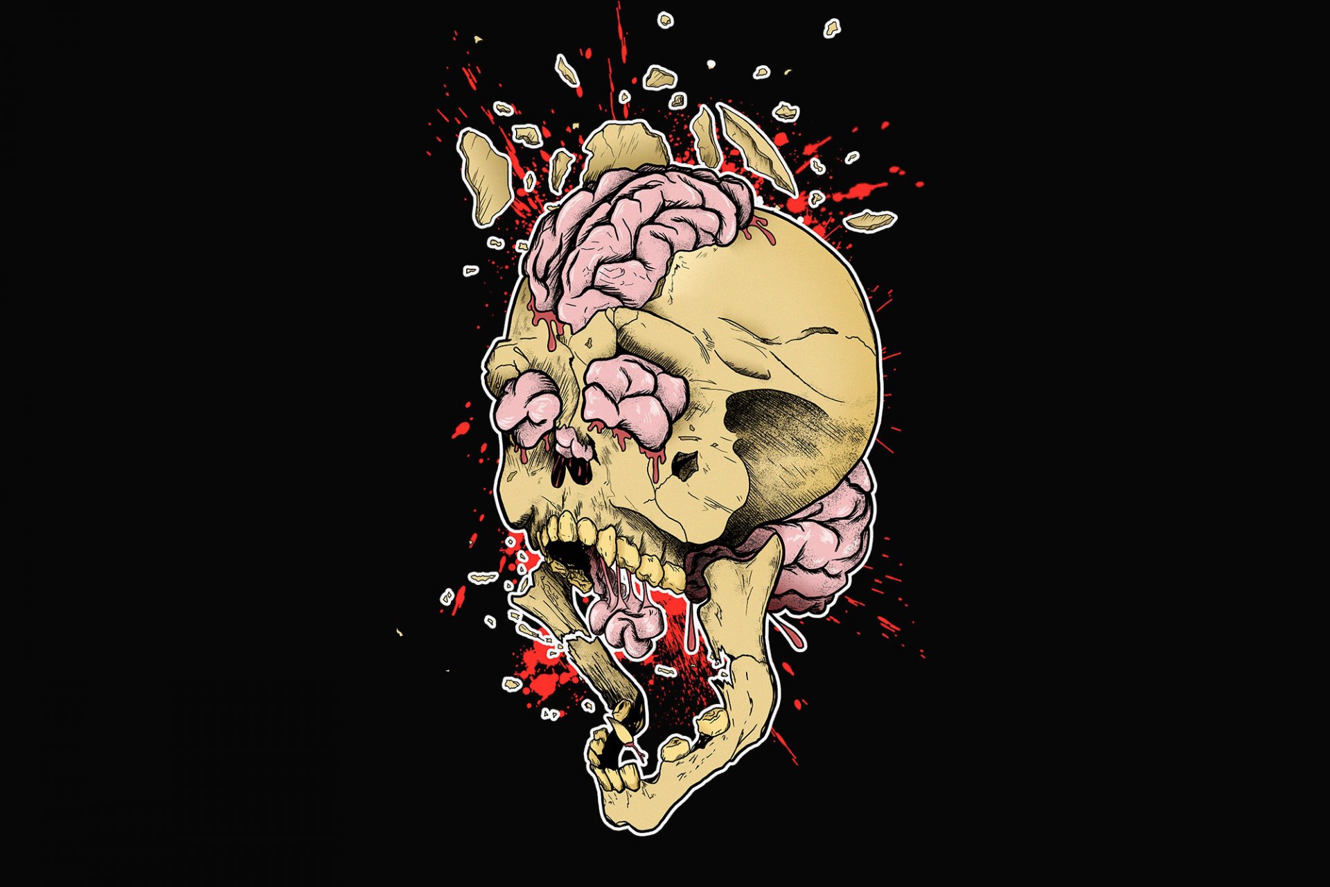 skull brain break explosion pieces spray print prints picture art creative black background