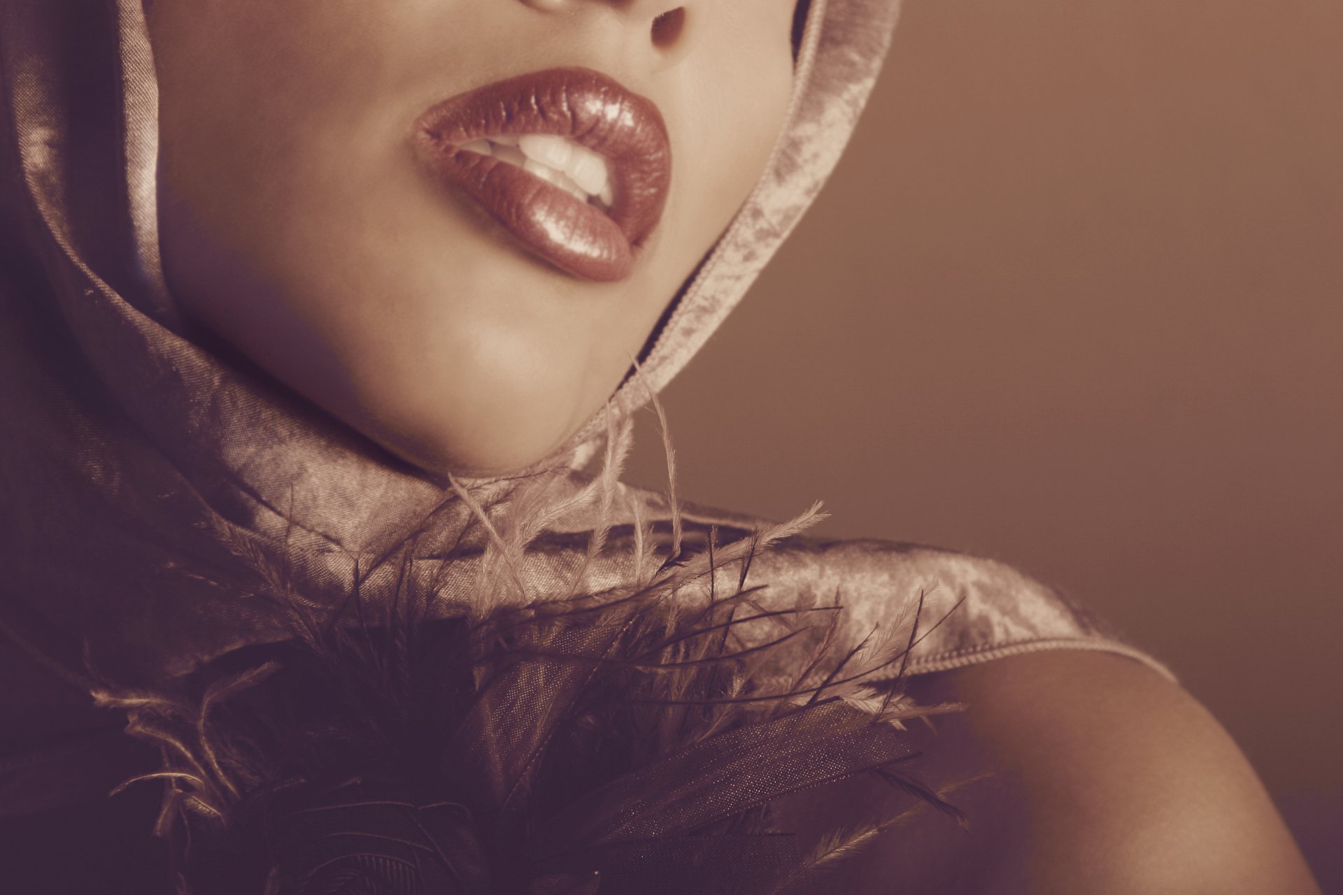 girl retro scarf lips chocolate coffee softness tender feathers