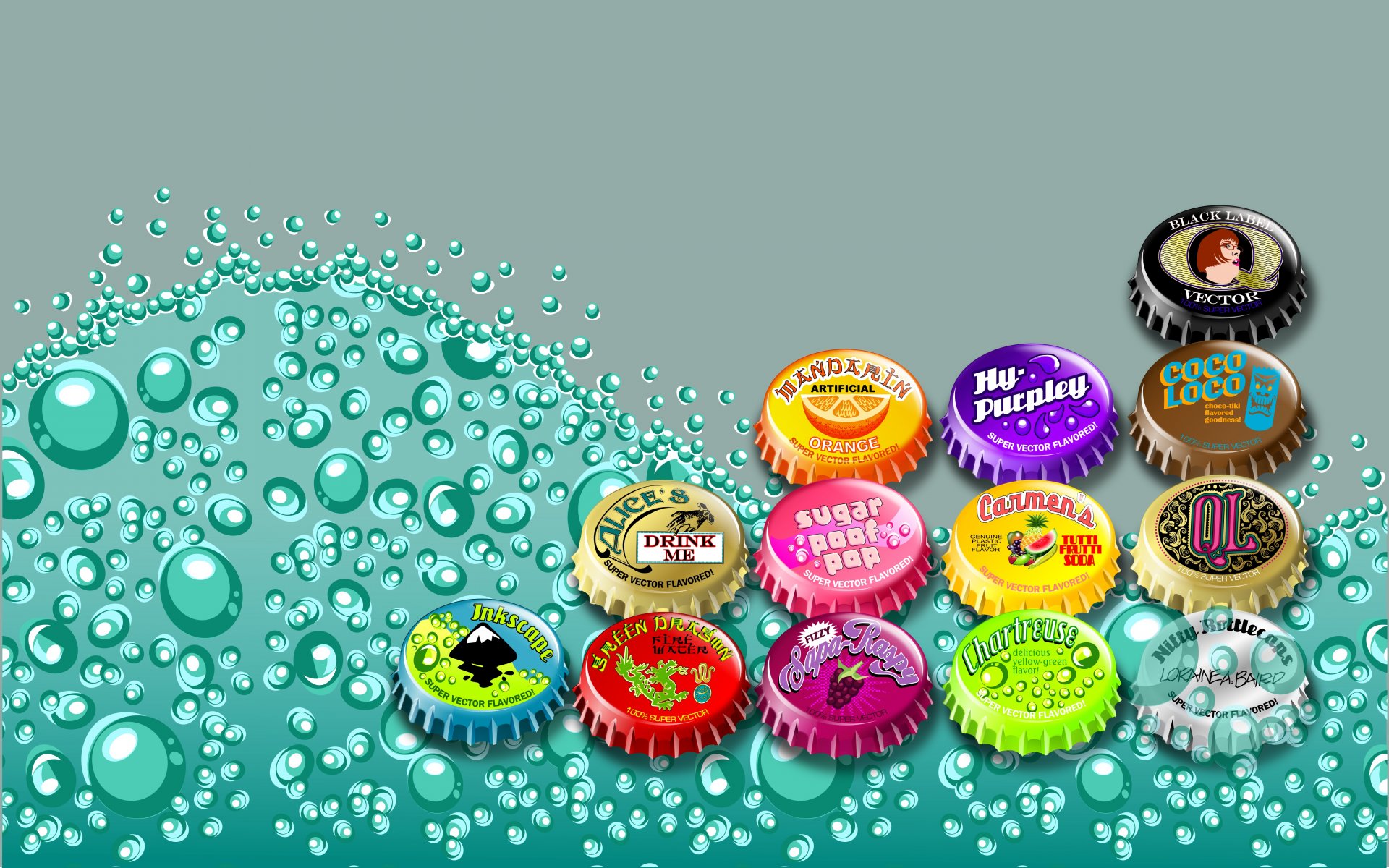 vector colored caps cap carbonated drink bubbles bright colors